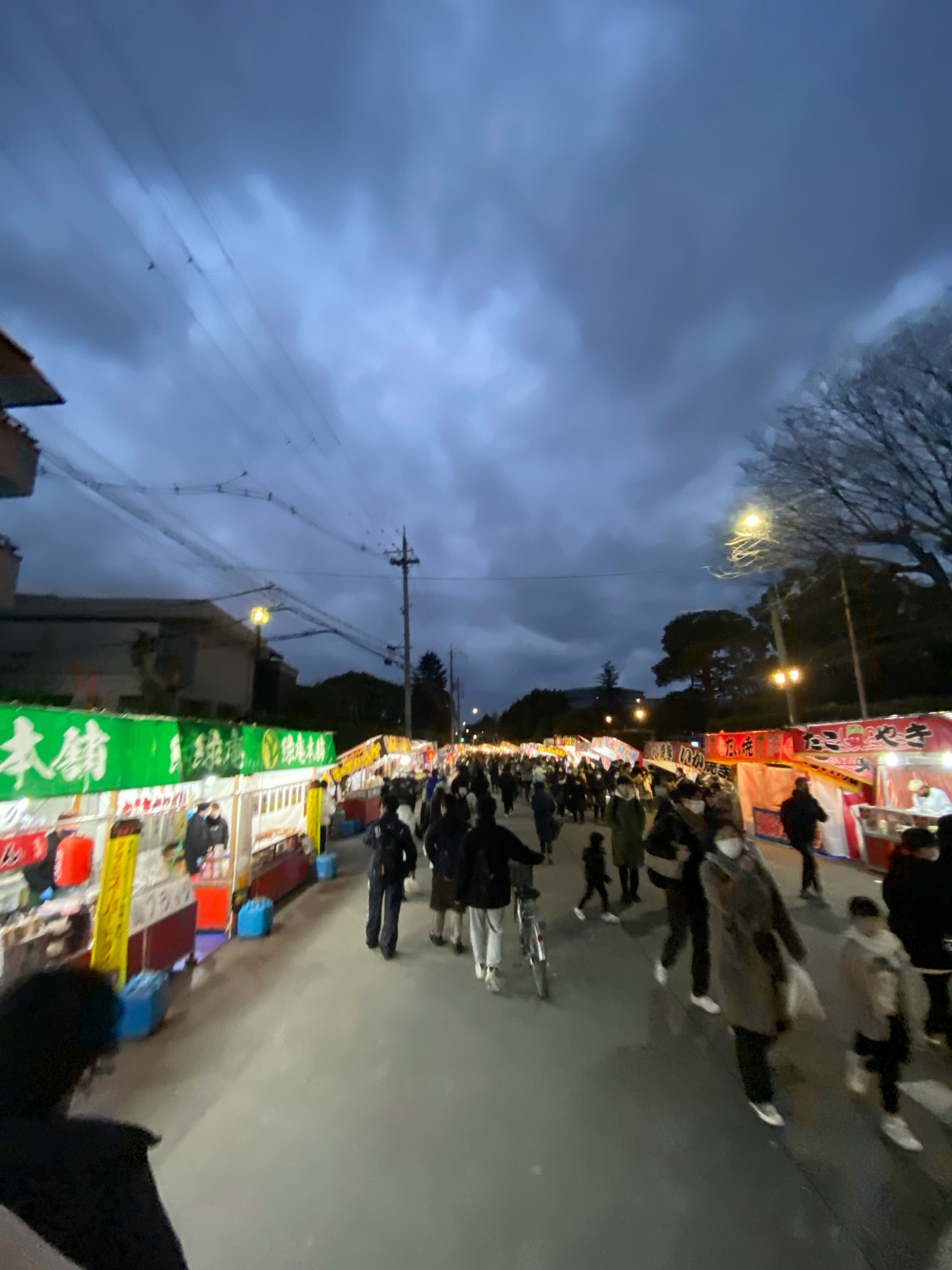屋台が並ぶ夜の商店街の通り