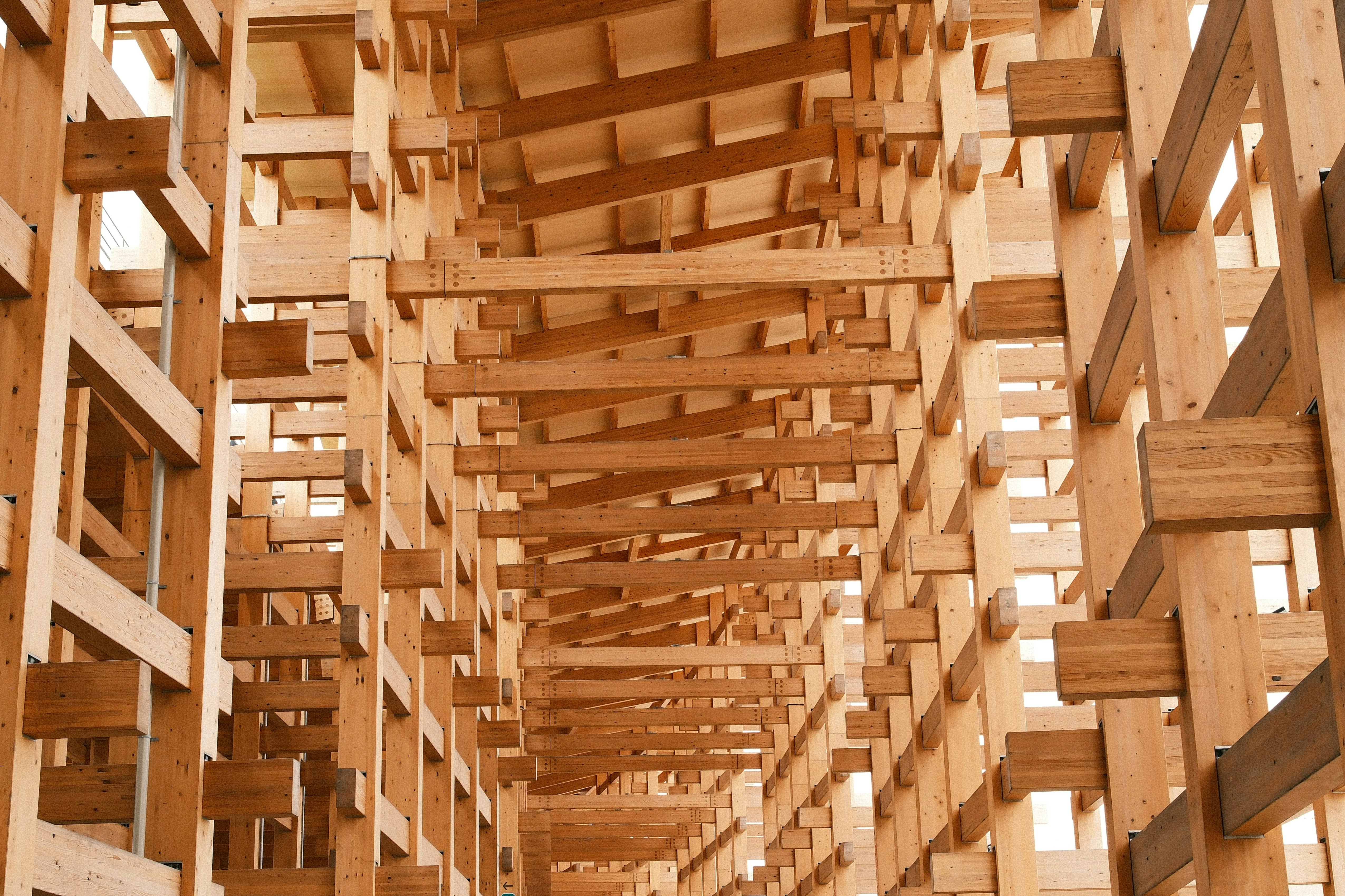 View upward into the wooden structure of Osaka Expo 2025’s “Grand Roof Ring” designed by Sou Fujimoto image
