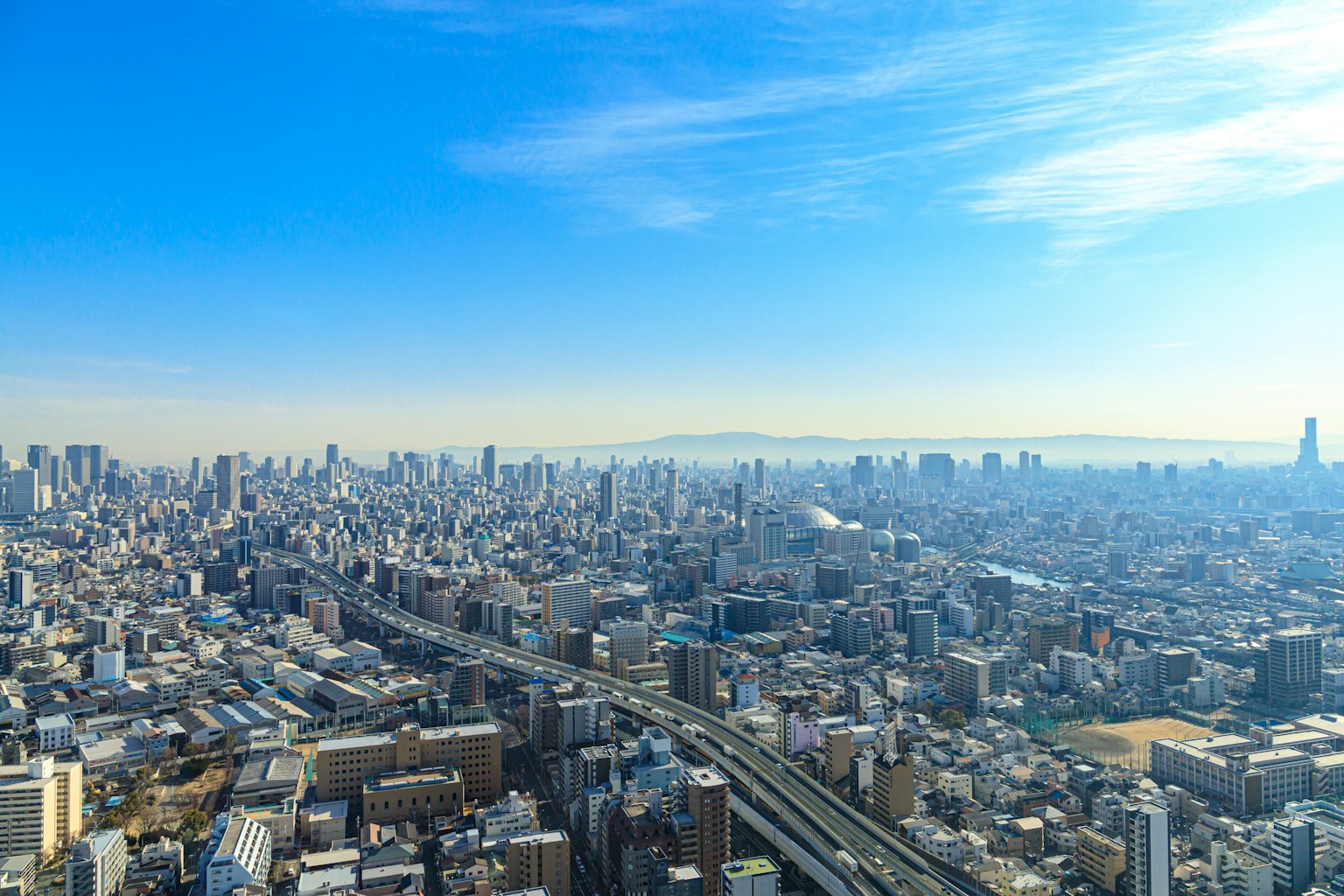 東京天際線的全景，藍天晴朗