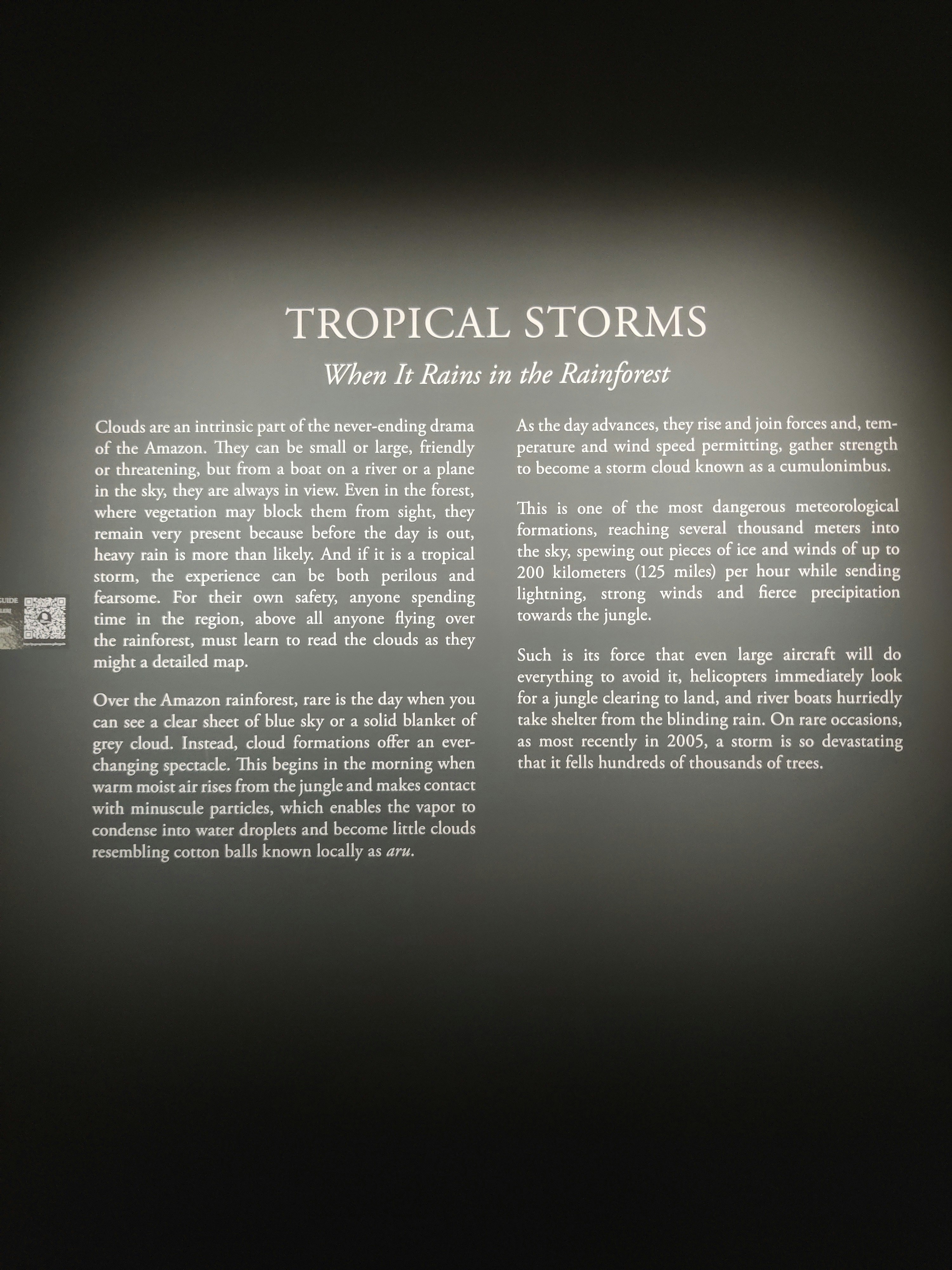panel de exposición con texto y diagramas sobre tormentas tropicales