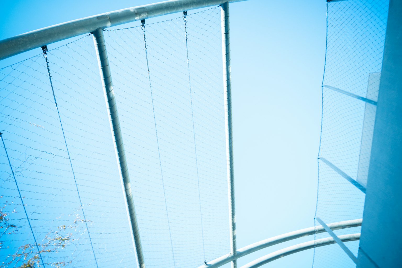 Photo of a modern bridge structure under a blue sky