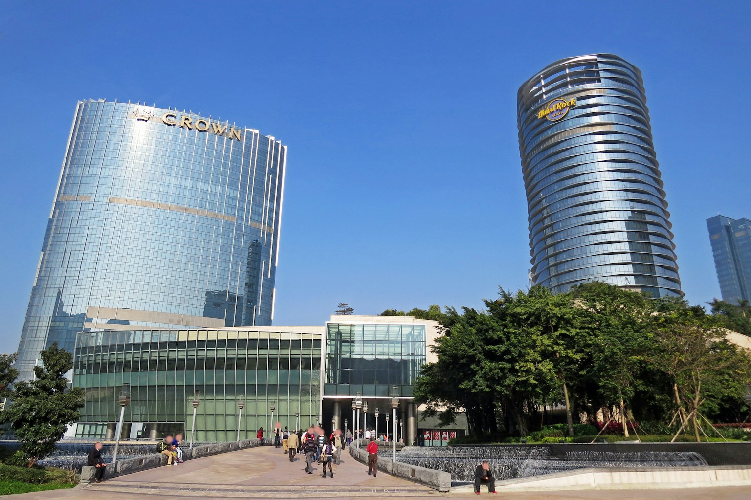 Urban landscape featuring skyscrapers and greenery