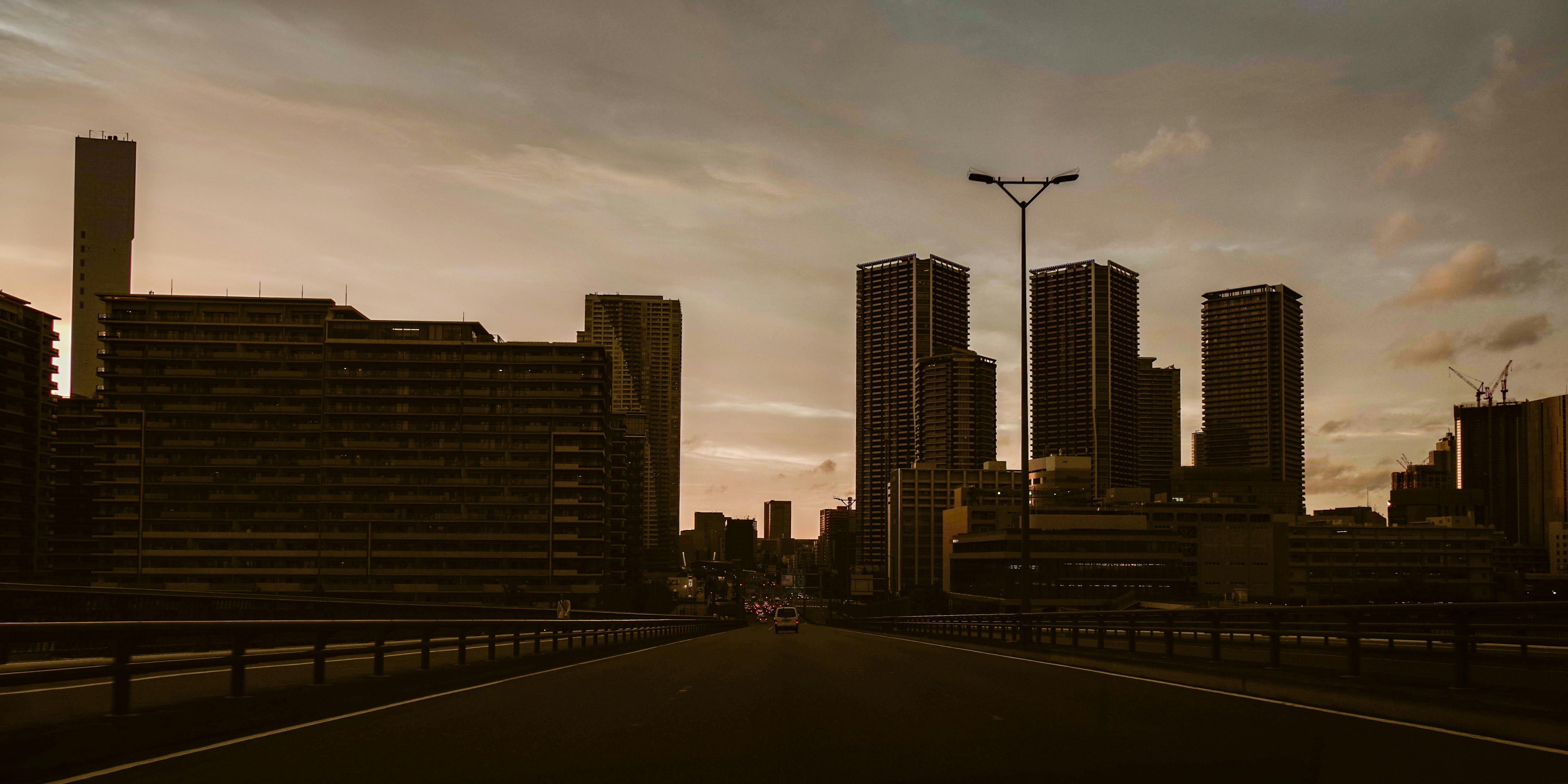 夕方の豊洲大橋から見た東京の街並み