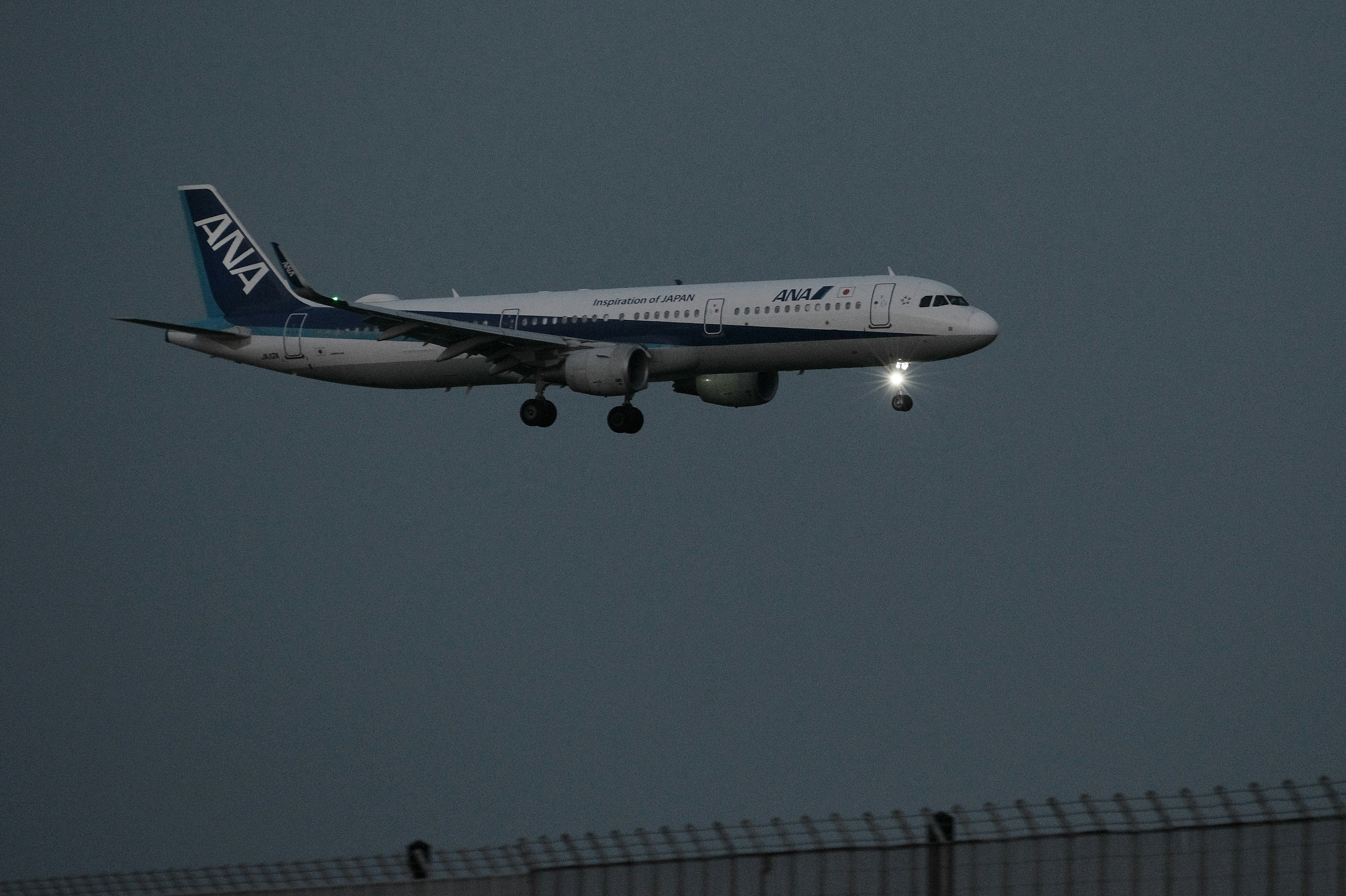 着陸する飛行機のある滑走路