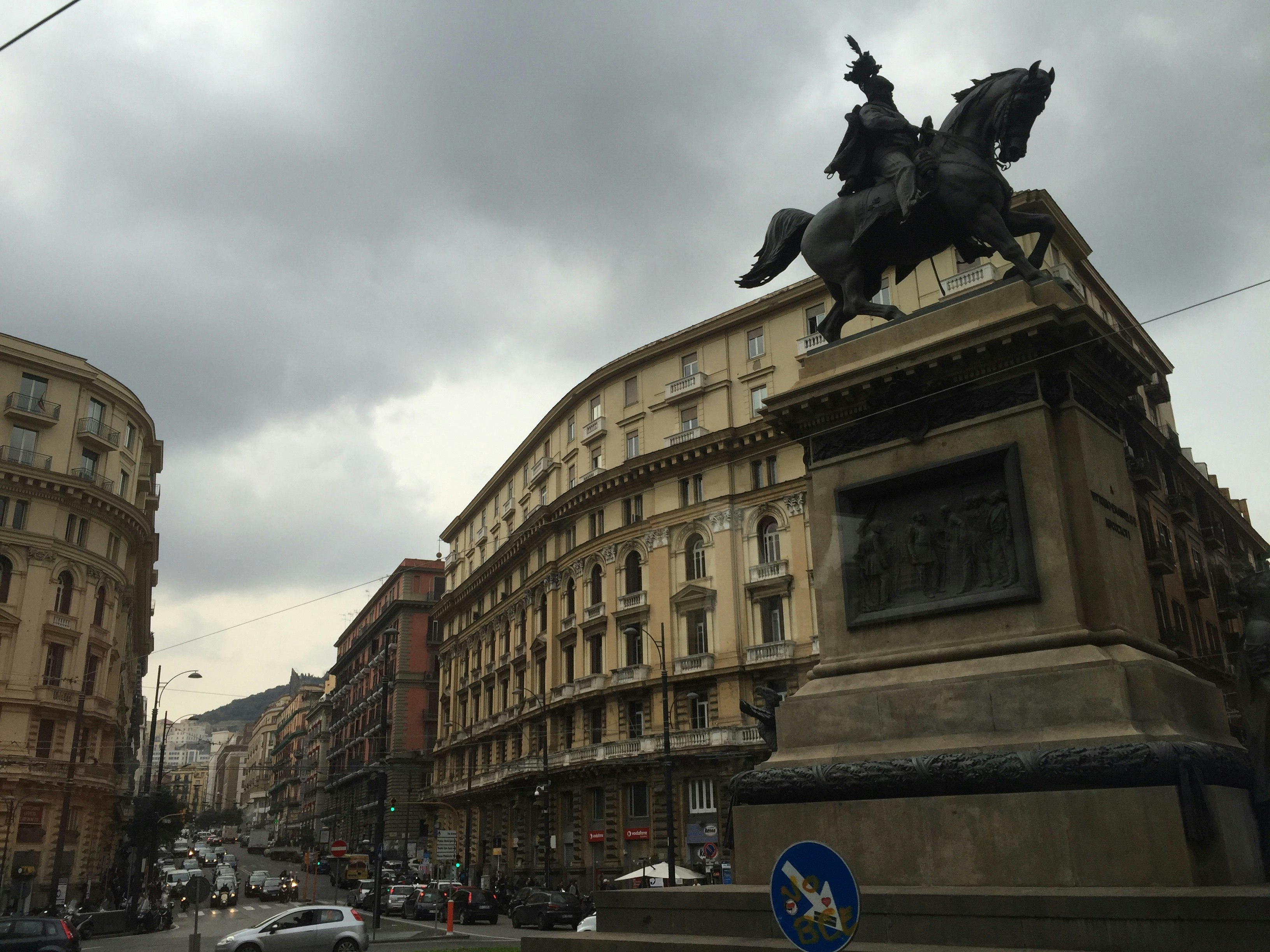 equestrian statue on a city boulevard