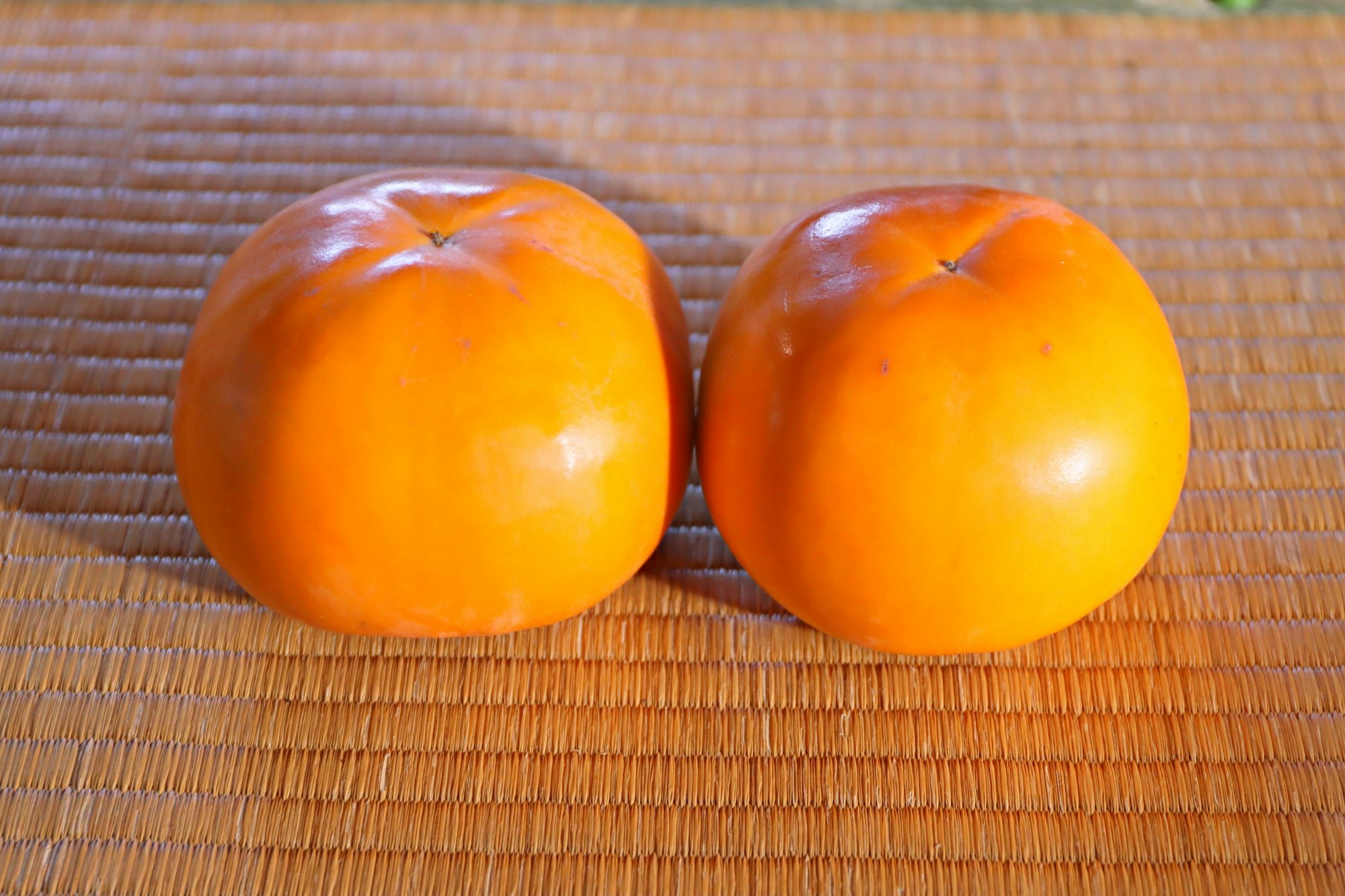 畳の上に並ぶオレンジ色の柿