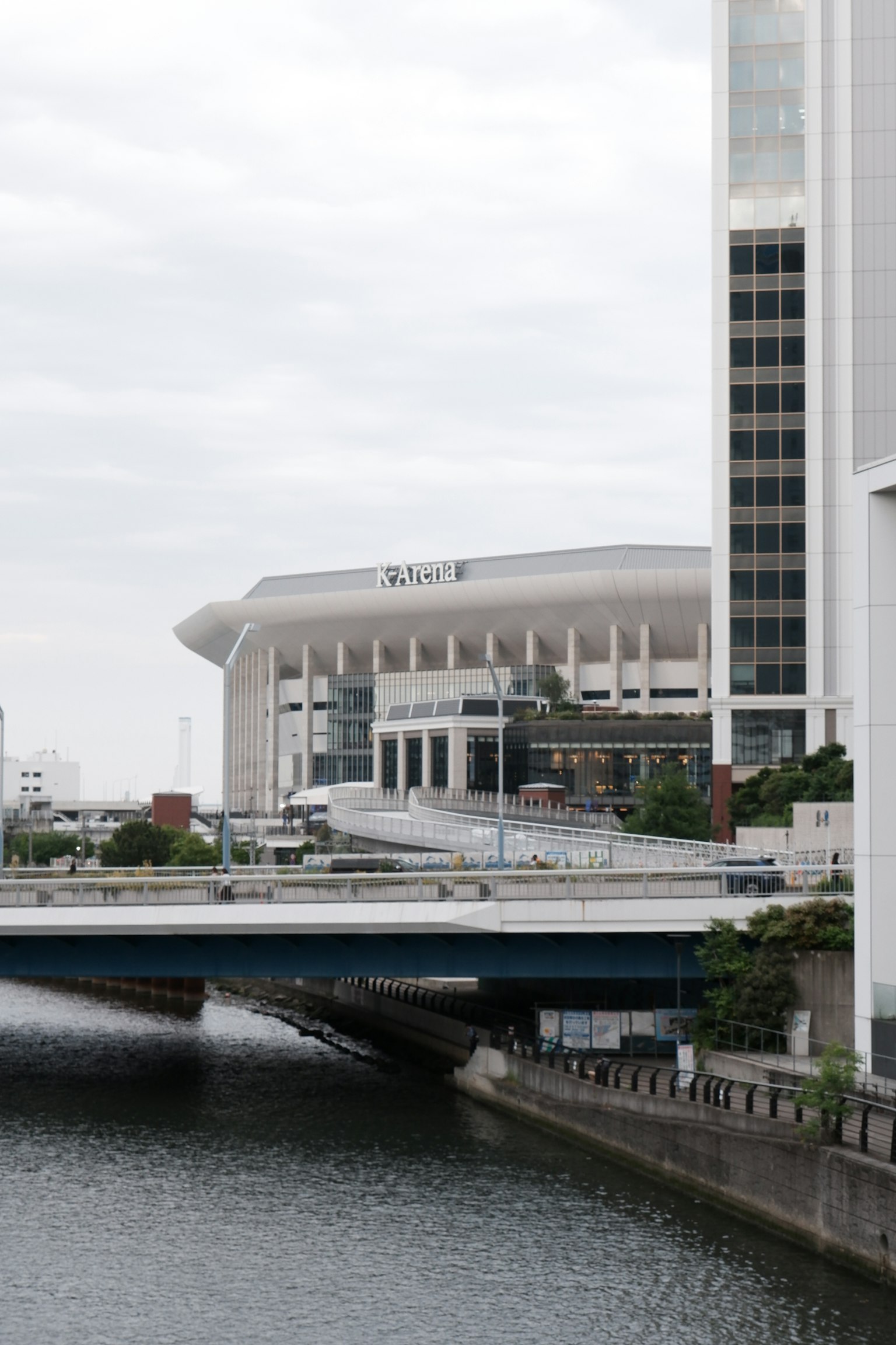 河边的现代建筑和桥