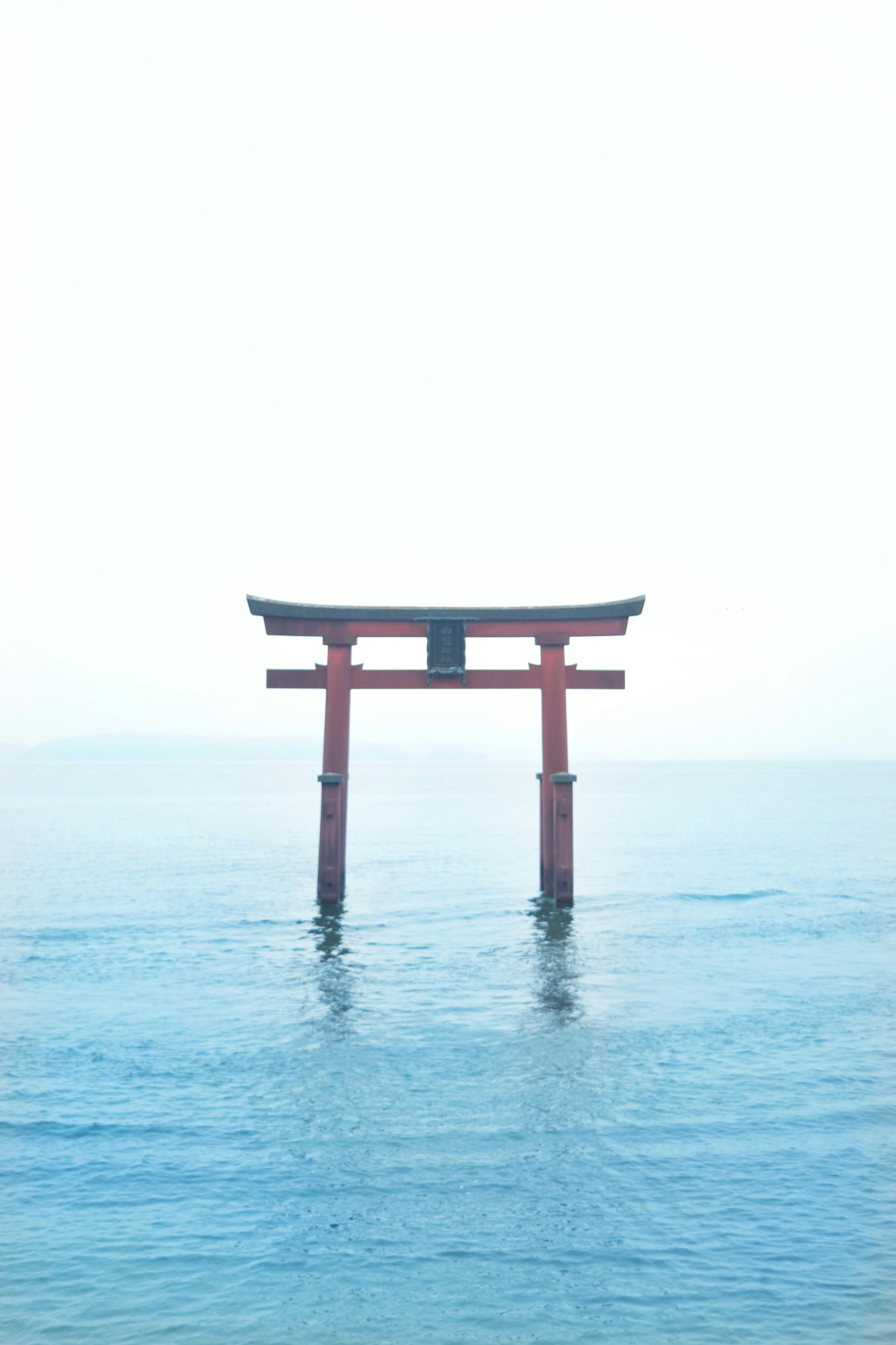 海上に立つ鳥居のシルエット