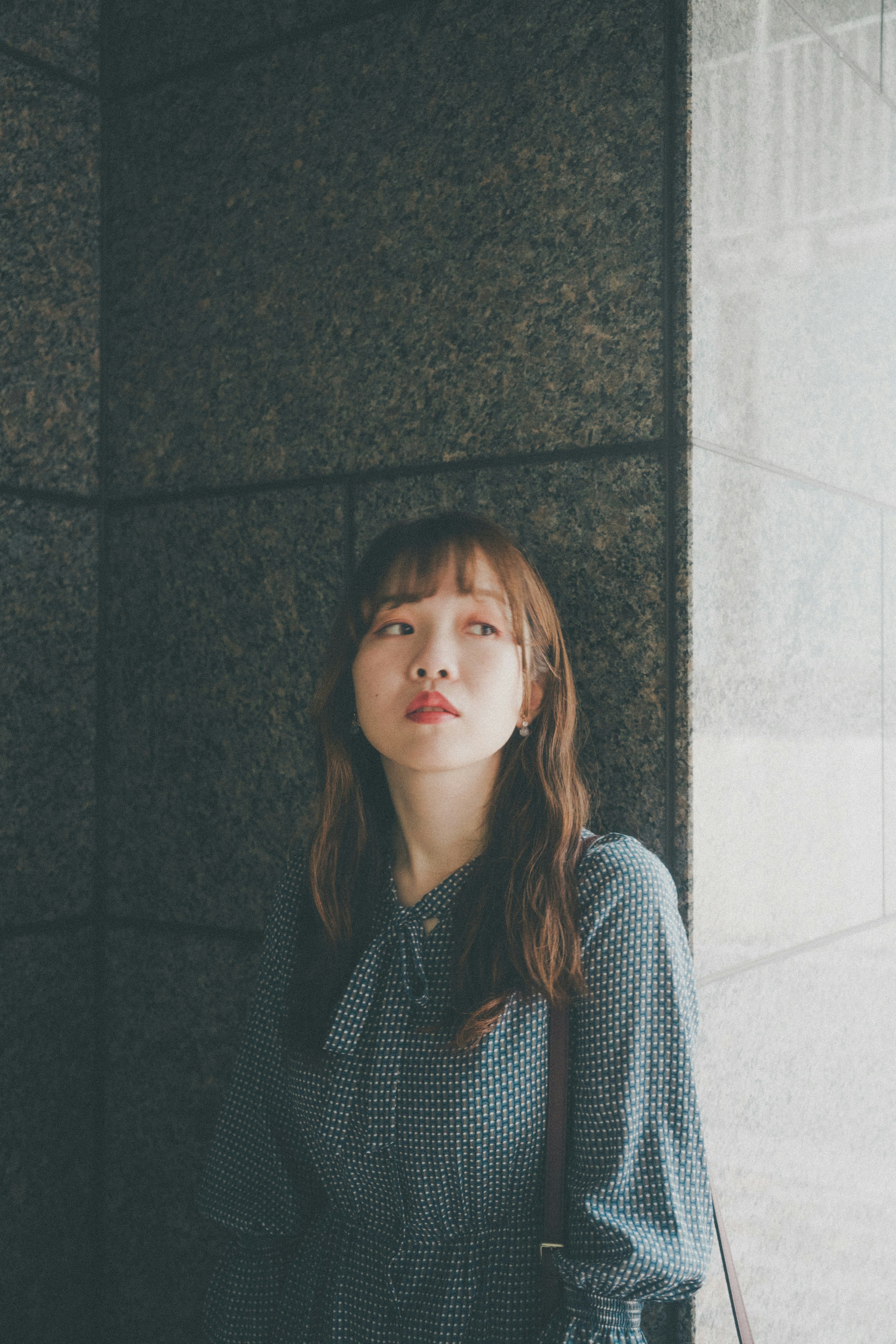 站在石牆旁的女性形象圖