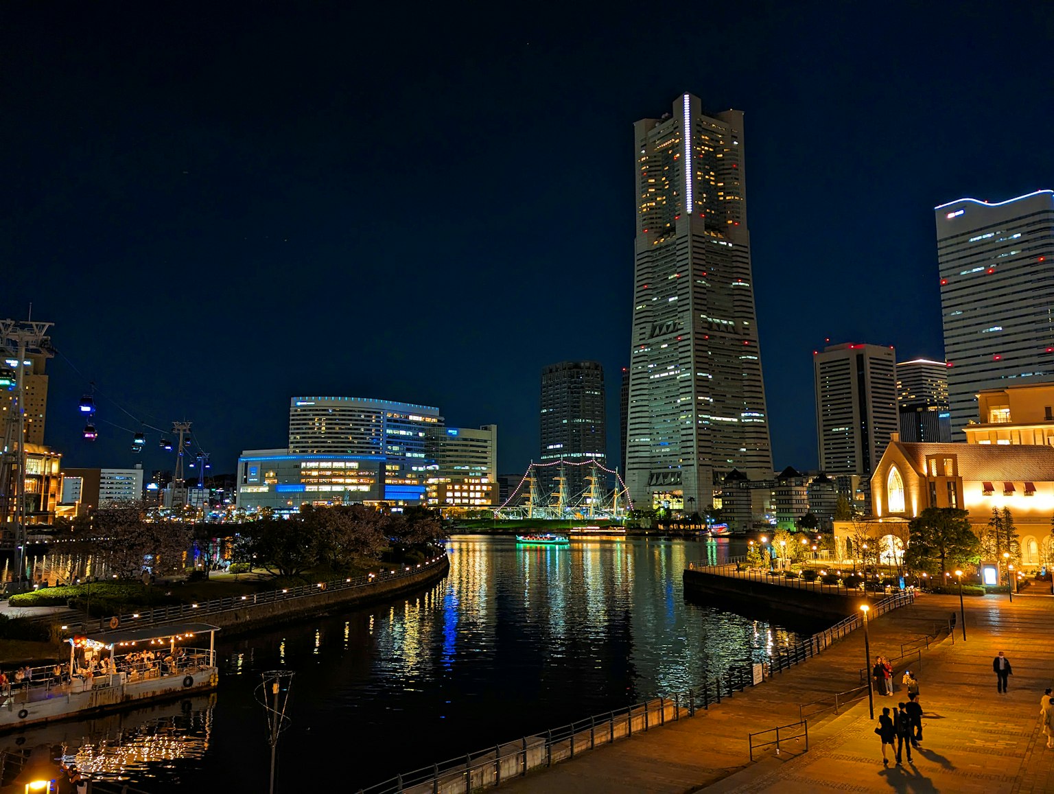 Yokohama night view with riverside buildings