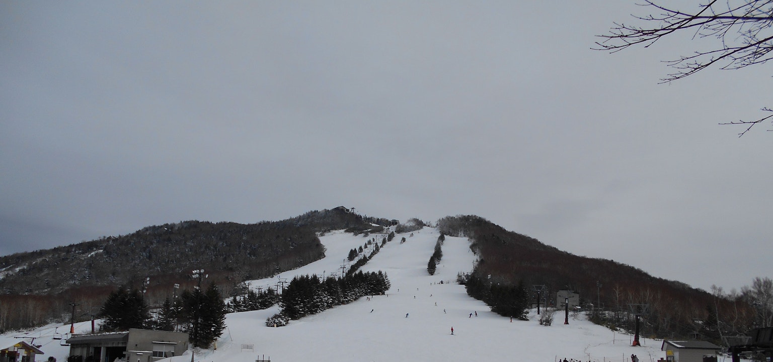 Schneebedeckter Berg mit Skipisten