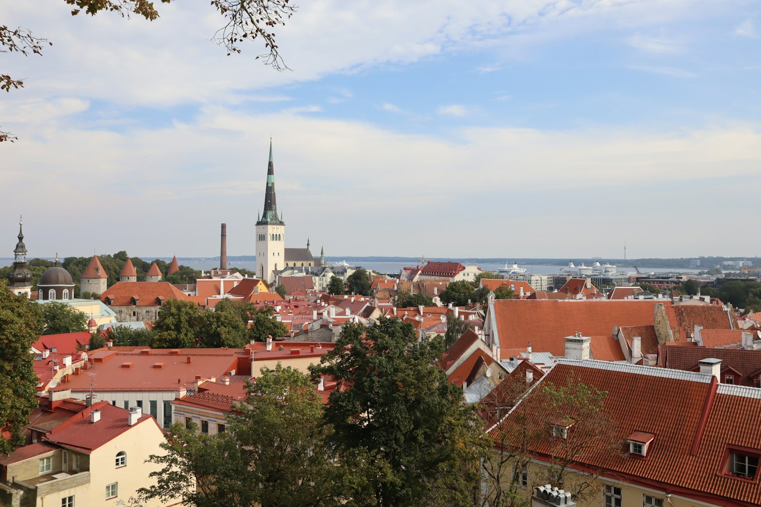 Pemandangan panorama Kota Tua Tallinn dengan atap merah dan bangunan bersejarah