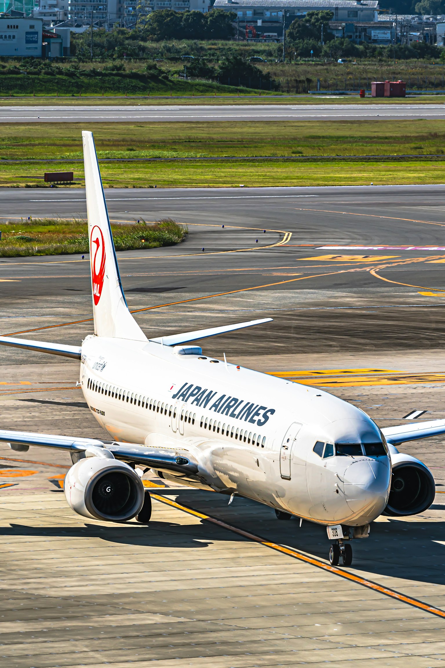 Japan Airlines Boeing 737 taxiing on the runway