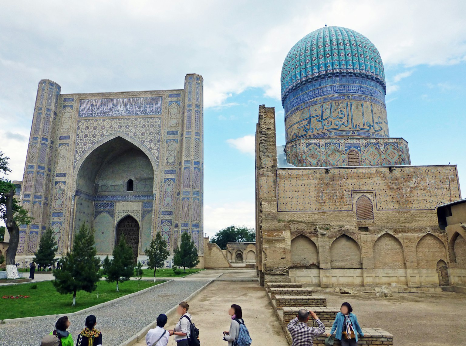 Landscape featuring the blue dome and mosque buildings in Samarkand Uzbekistan