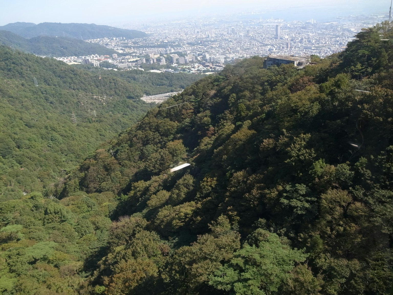 푸른 산과 배경에 펼쳐진 도시 풍경