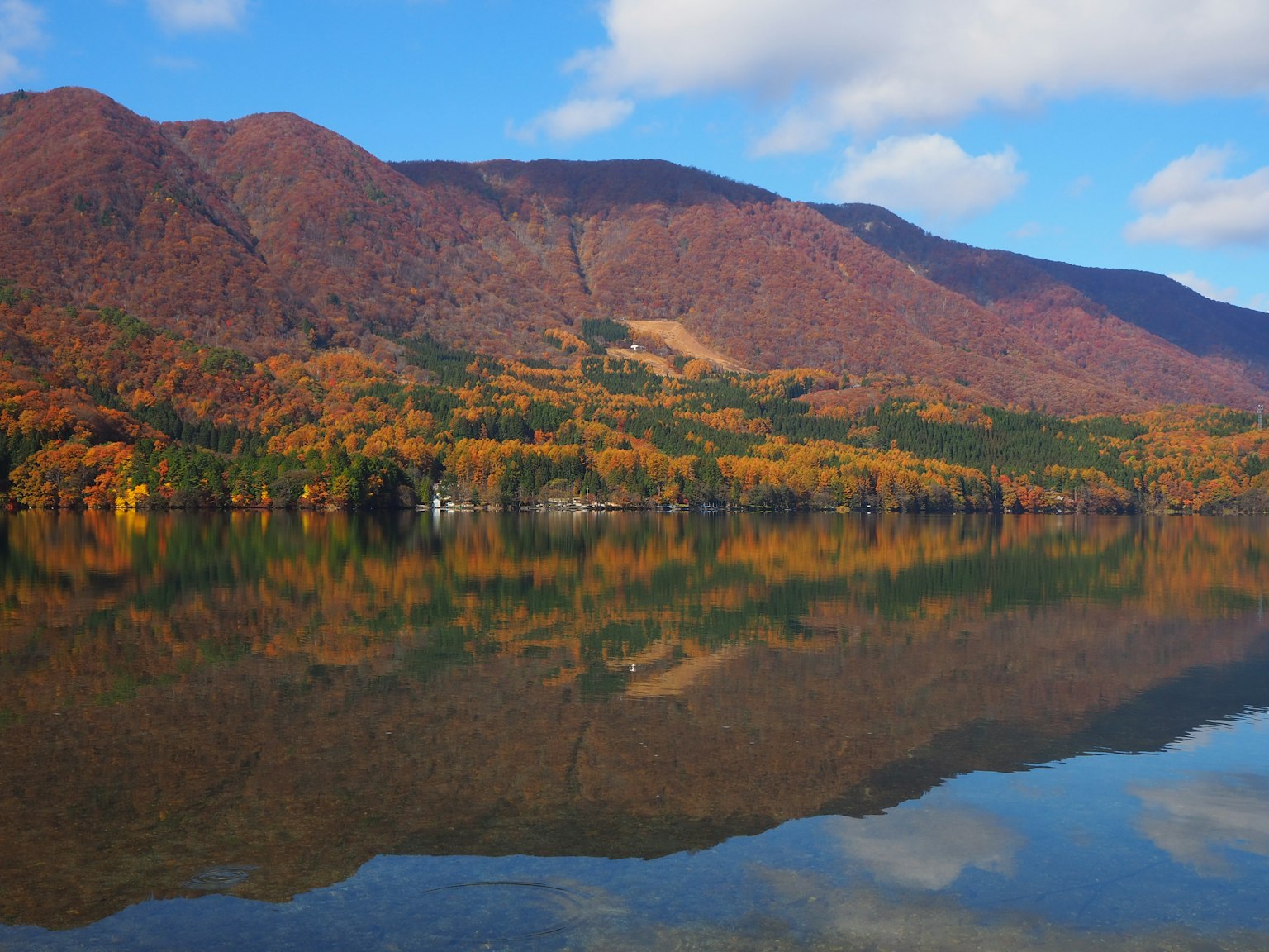 Scenic autumn landscape with lake and mountain reflections