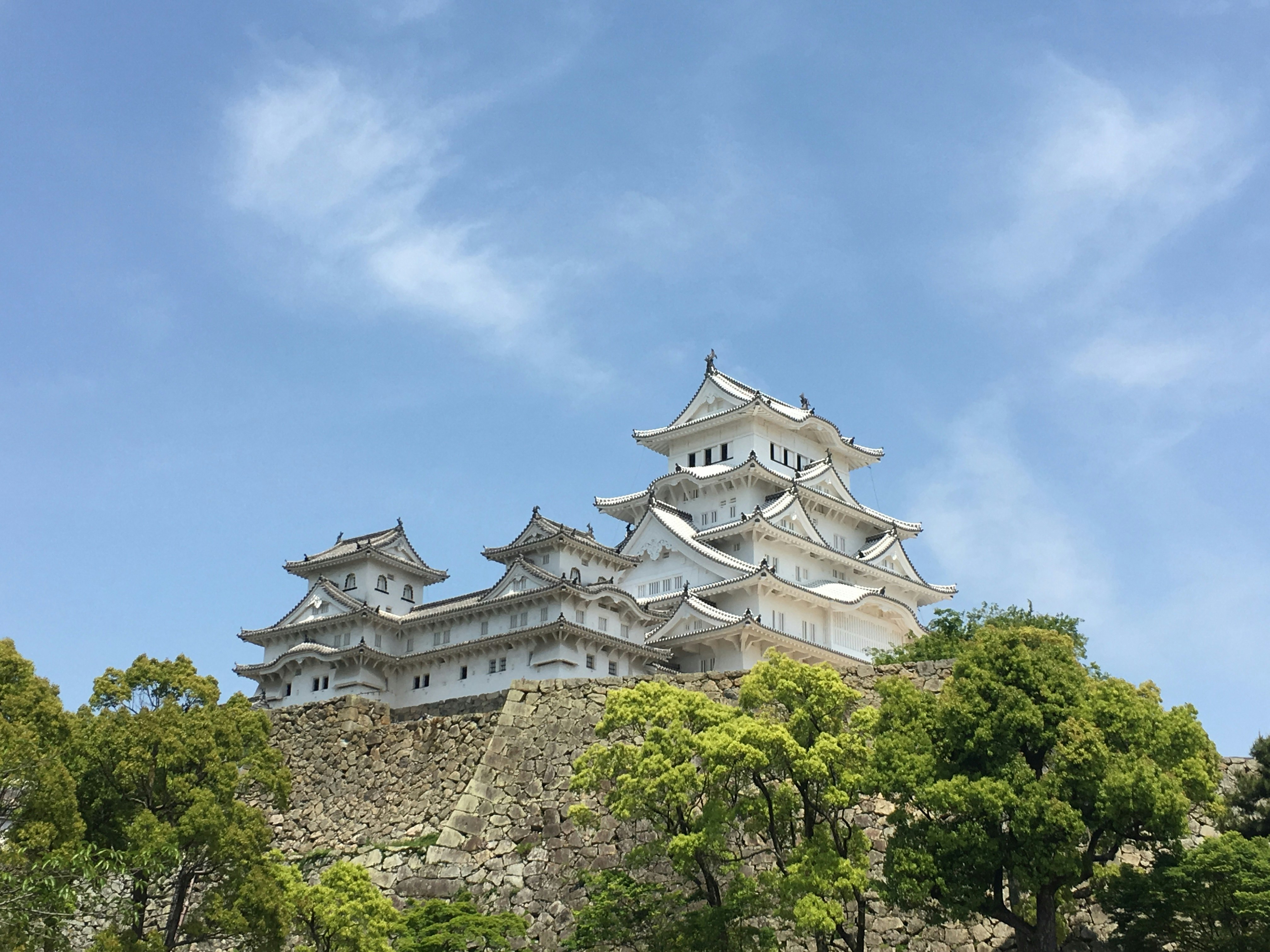 白色城堡主楼与石墙上的城防全景