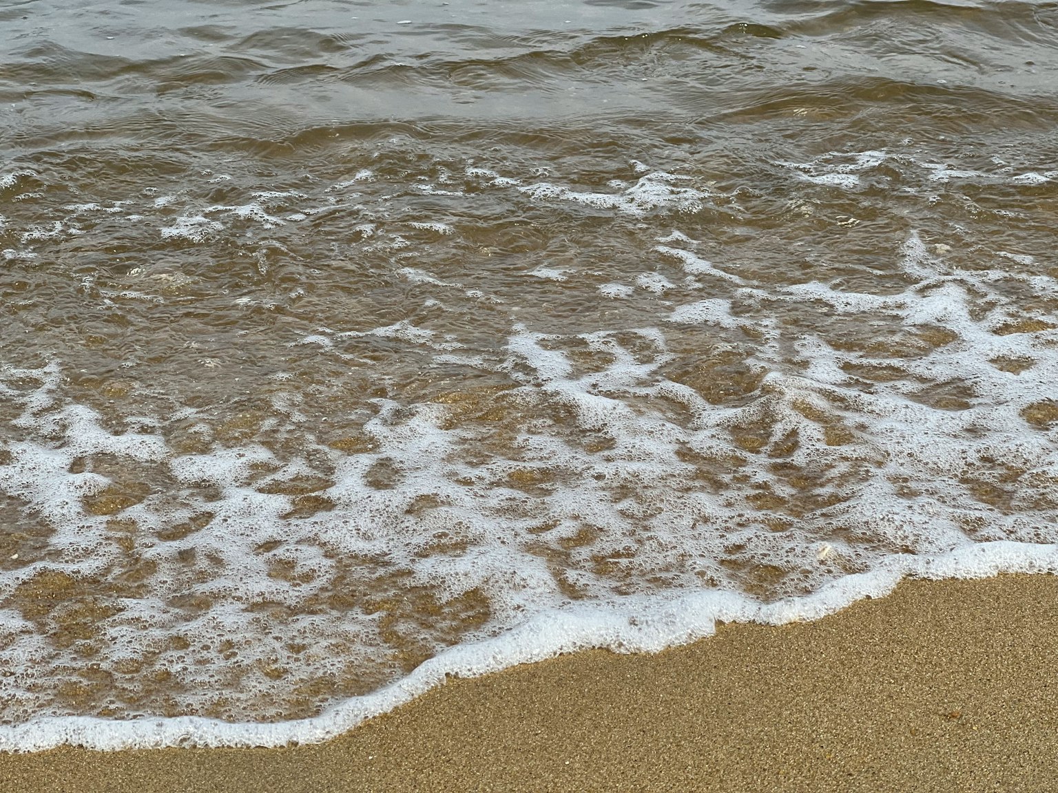 Photo de plage de sable avec des vagues douces et de la mousse blanche