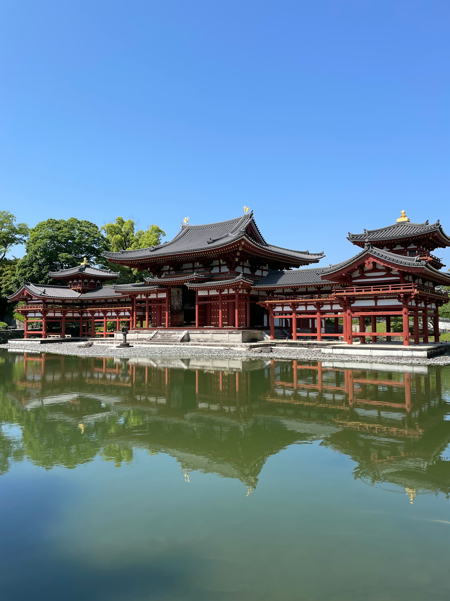 宁静花园池塘旁的经典日本寺庙建筑