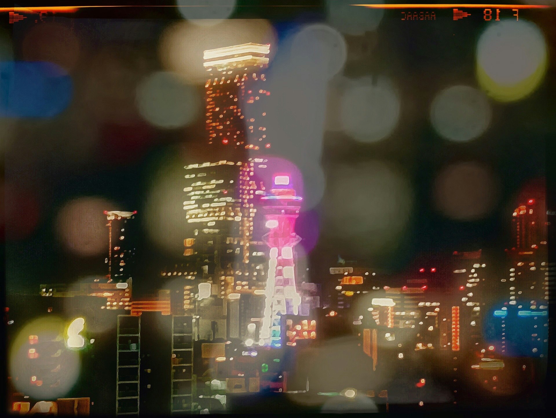 Bokeh cảnh đêm đường chân trời ở Osaka