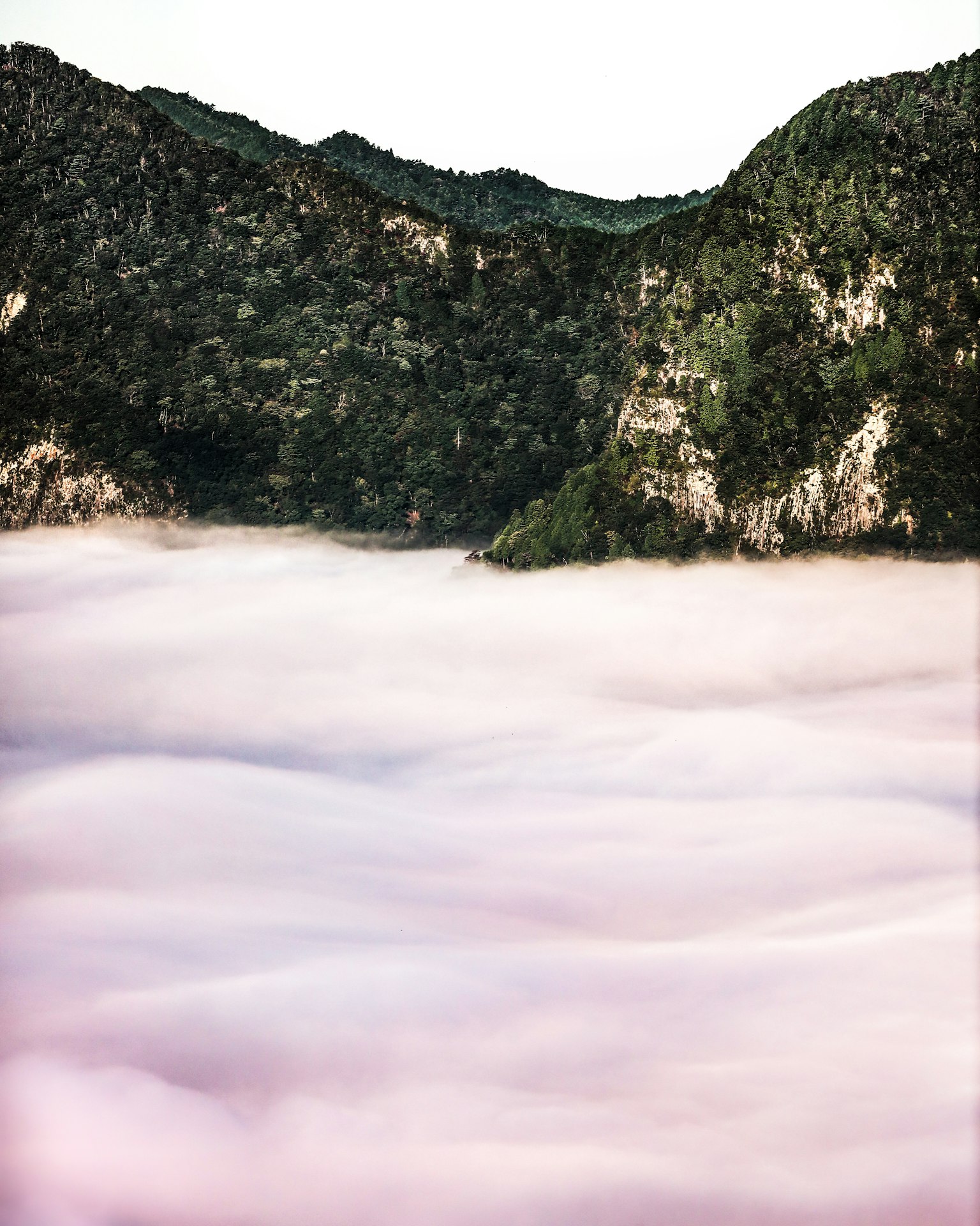 Berglandschaft in Nebel gehüllt mit sanften Wolken