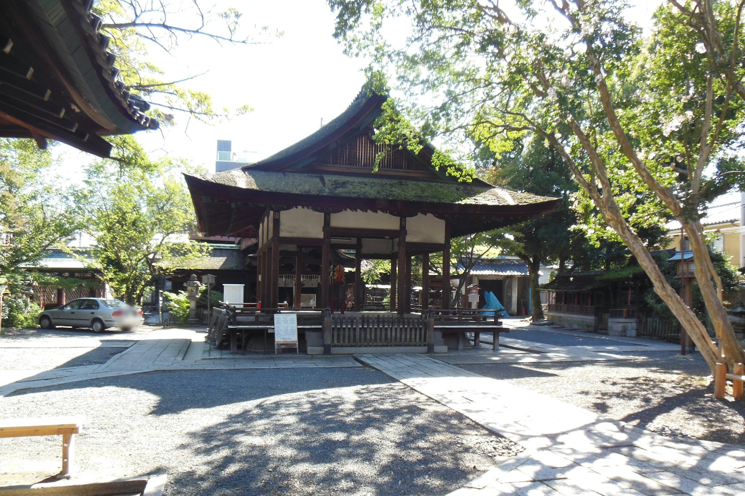 宁静花园中的传统日本建筑和绿色树木