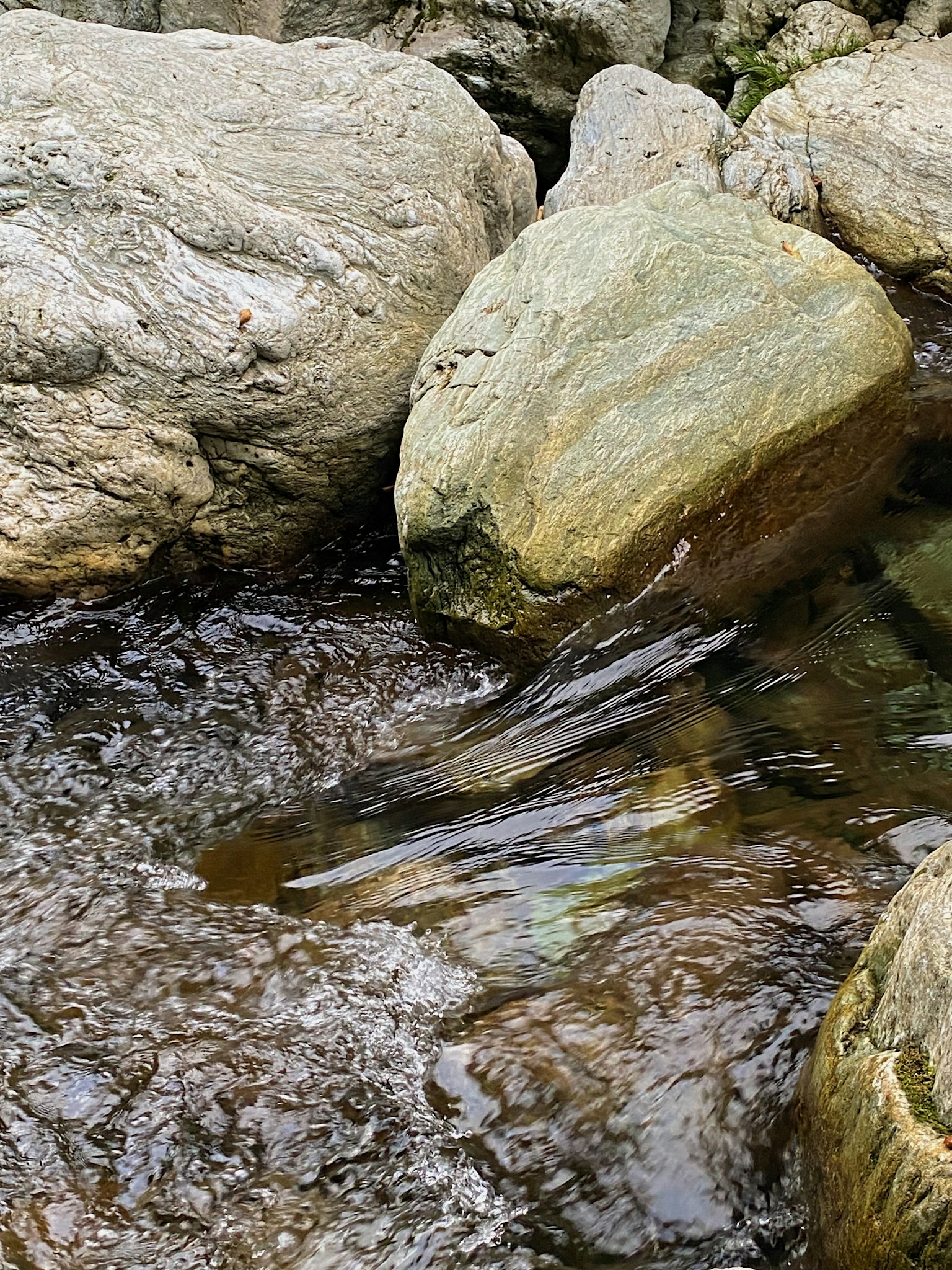 一个有流动水和大石头的自然景观
