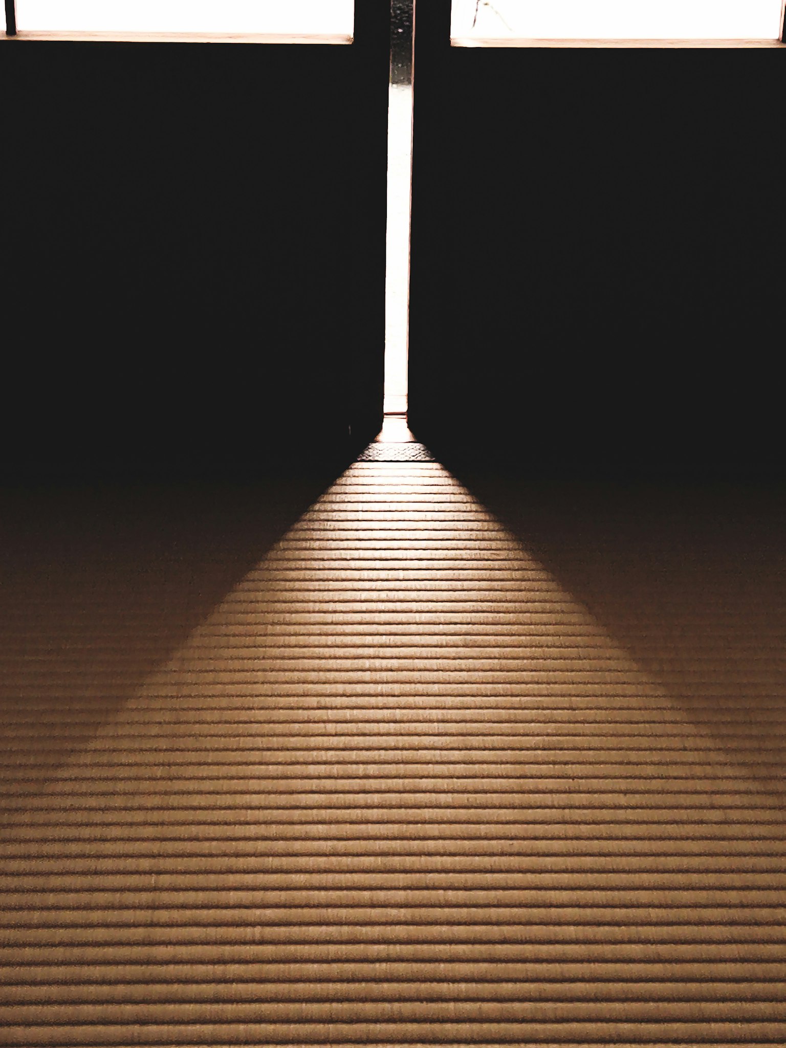 Luz que pasa a través de puertas abiertas proyectando sombras en el suelo de tatami