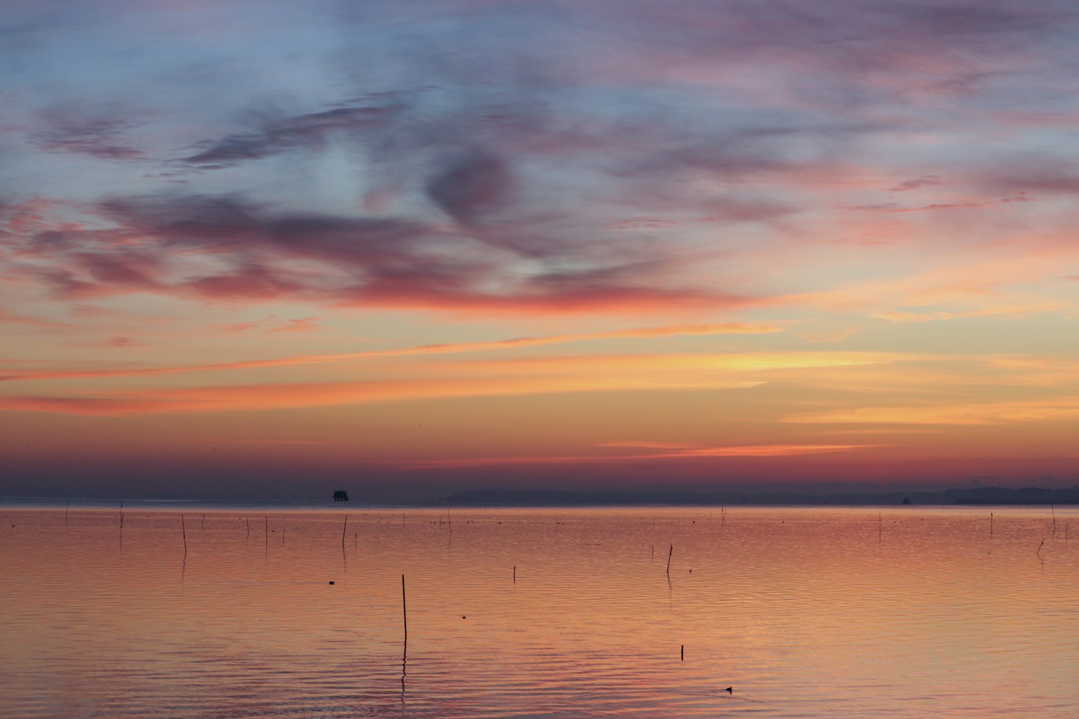Bellissimo tramonto sul mare con cielo rosa e arancione