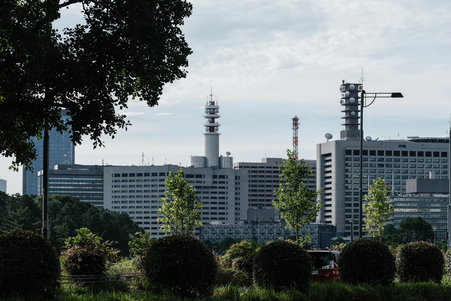 Orizzonte urbano con edifici moderni e vegetazione