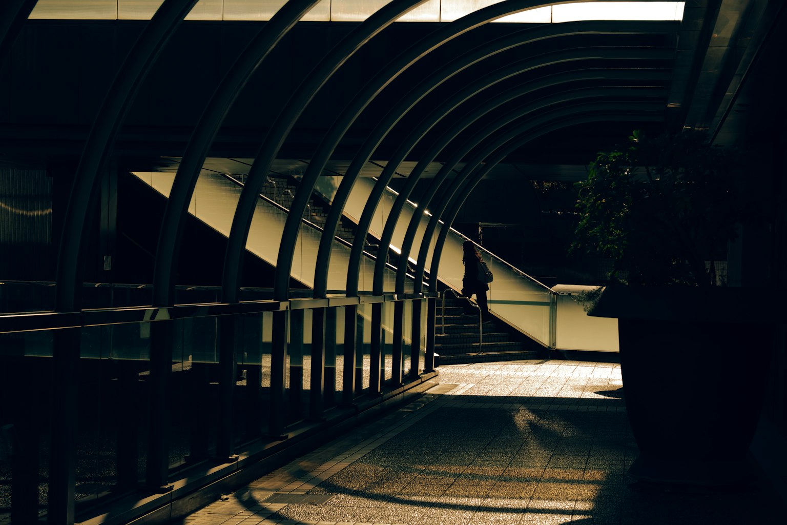 Image showing a dark tunnel-like corridor with visible stairs