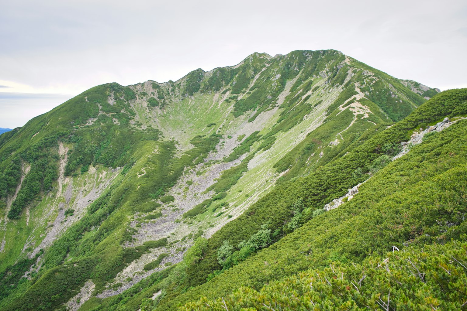 Grüne Berghang mit sanften Wolken