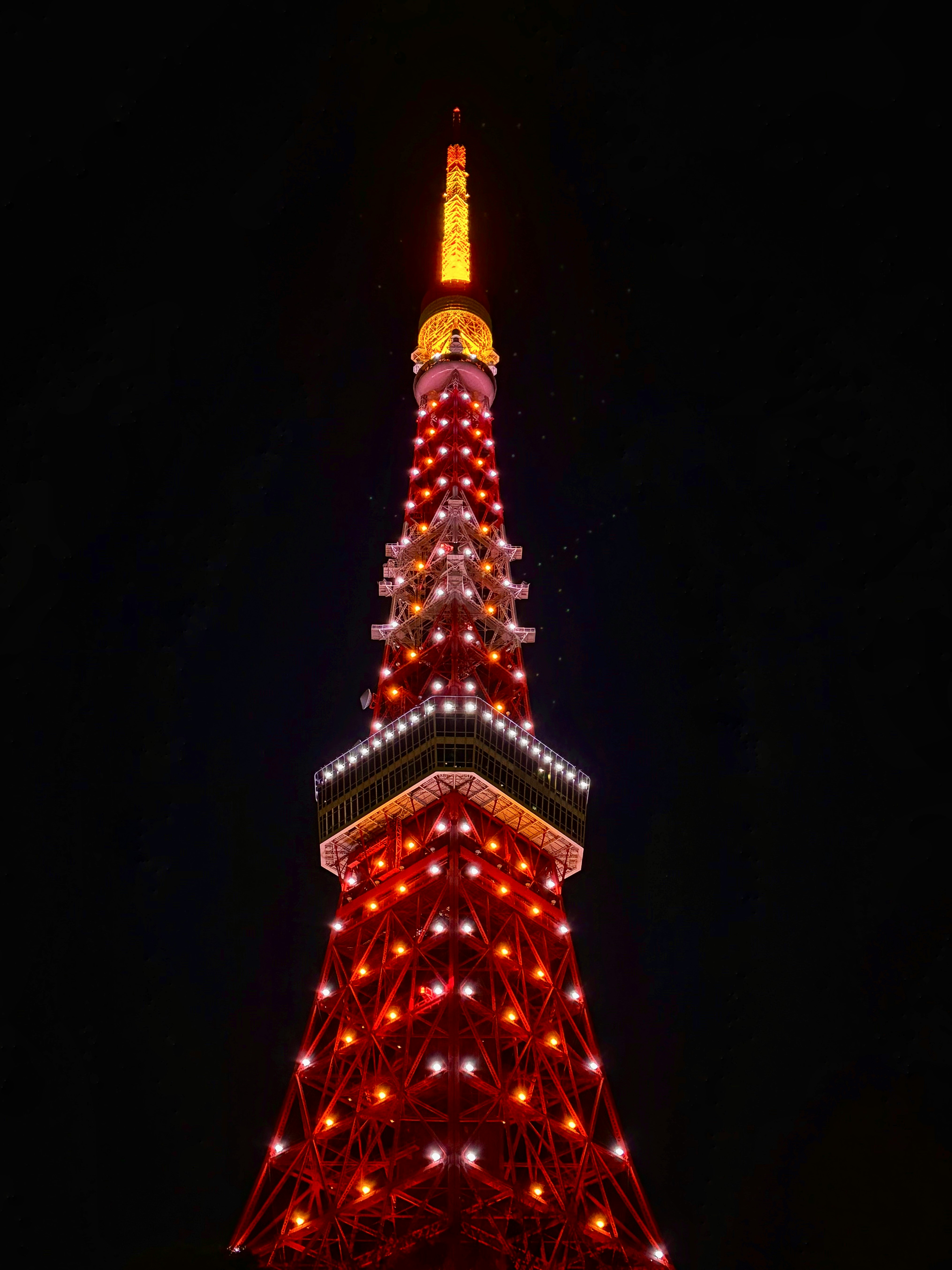 夜のライトアップされた東京タワーのシルエット