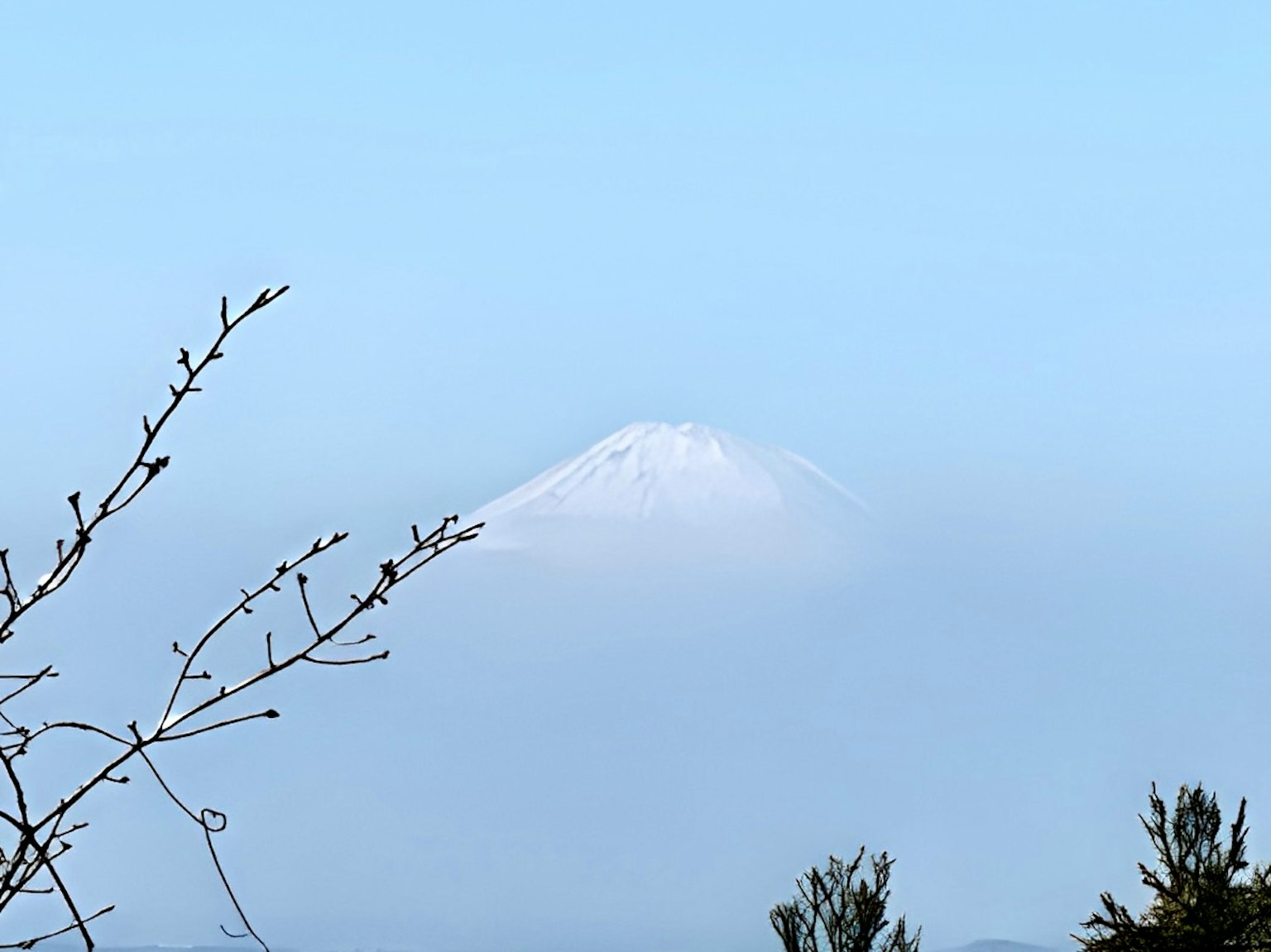 Schneebedeckter Berg vor einem klaren blauen Himmel sichtbar
