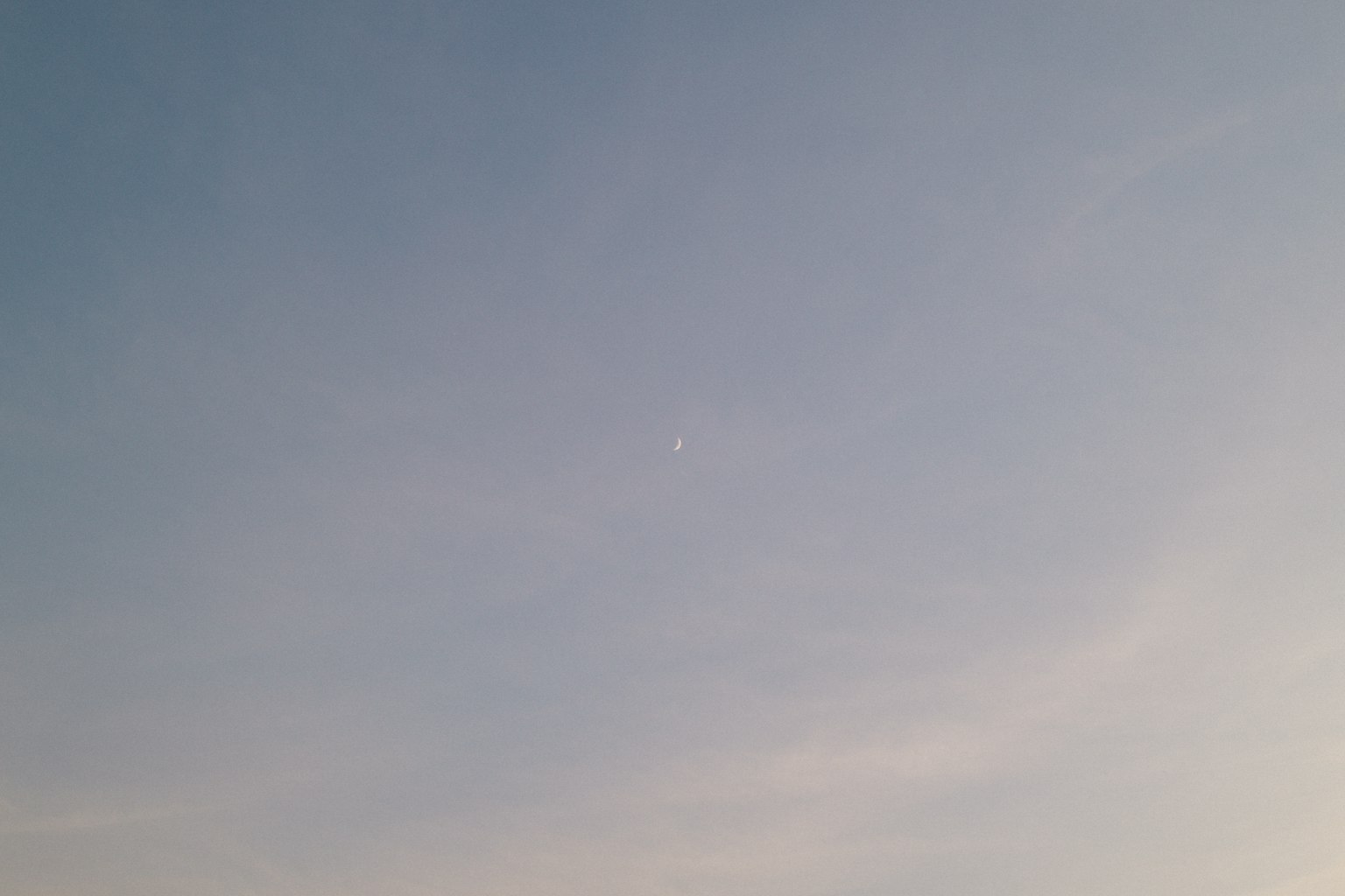 淡云天空中可见一轮小弯月