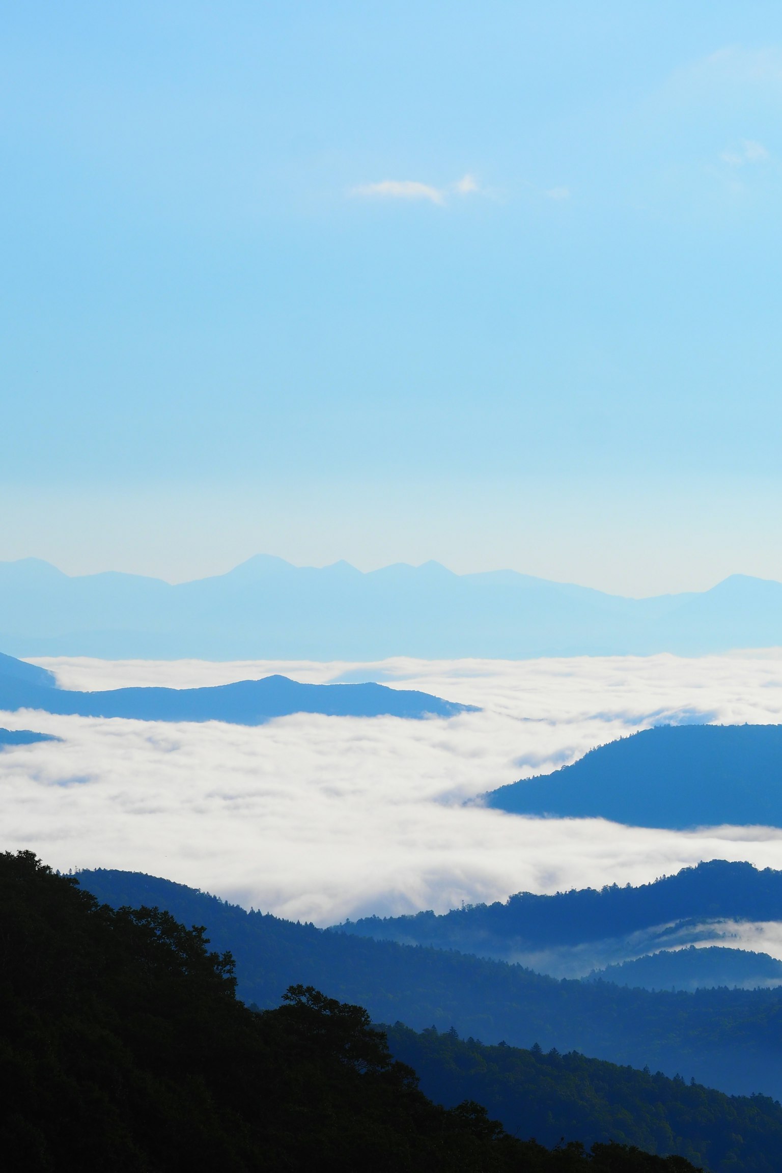 Paesaggio montano con cielo blu e mare di nuvole