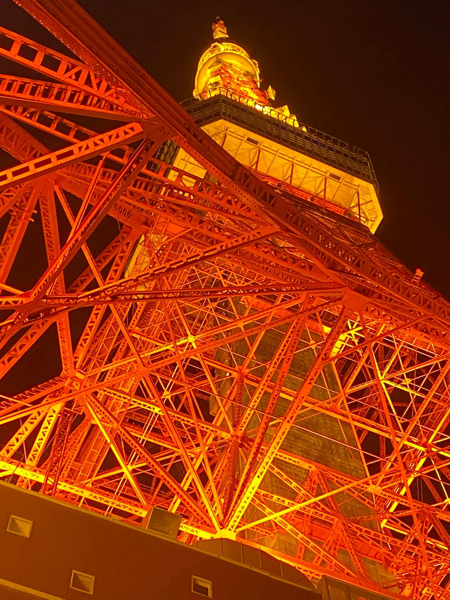 东京塔夜景鲜艳的橙色结构