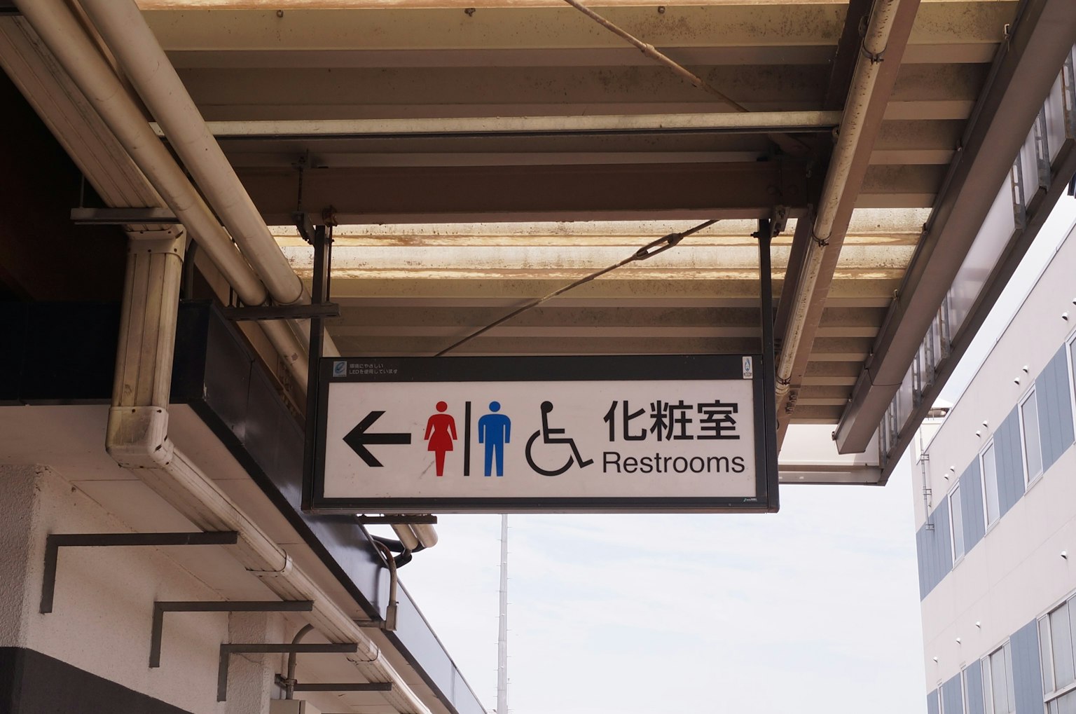 洗手間標誌，左側有女性、男性和無障礙設施的圖示
