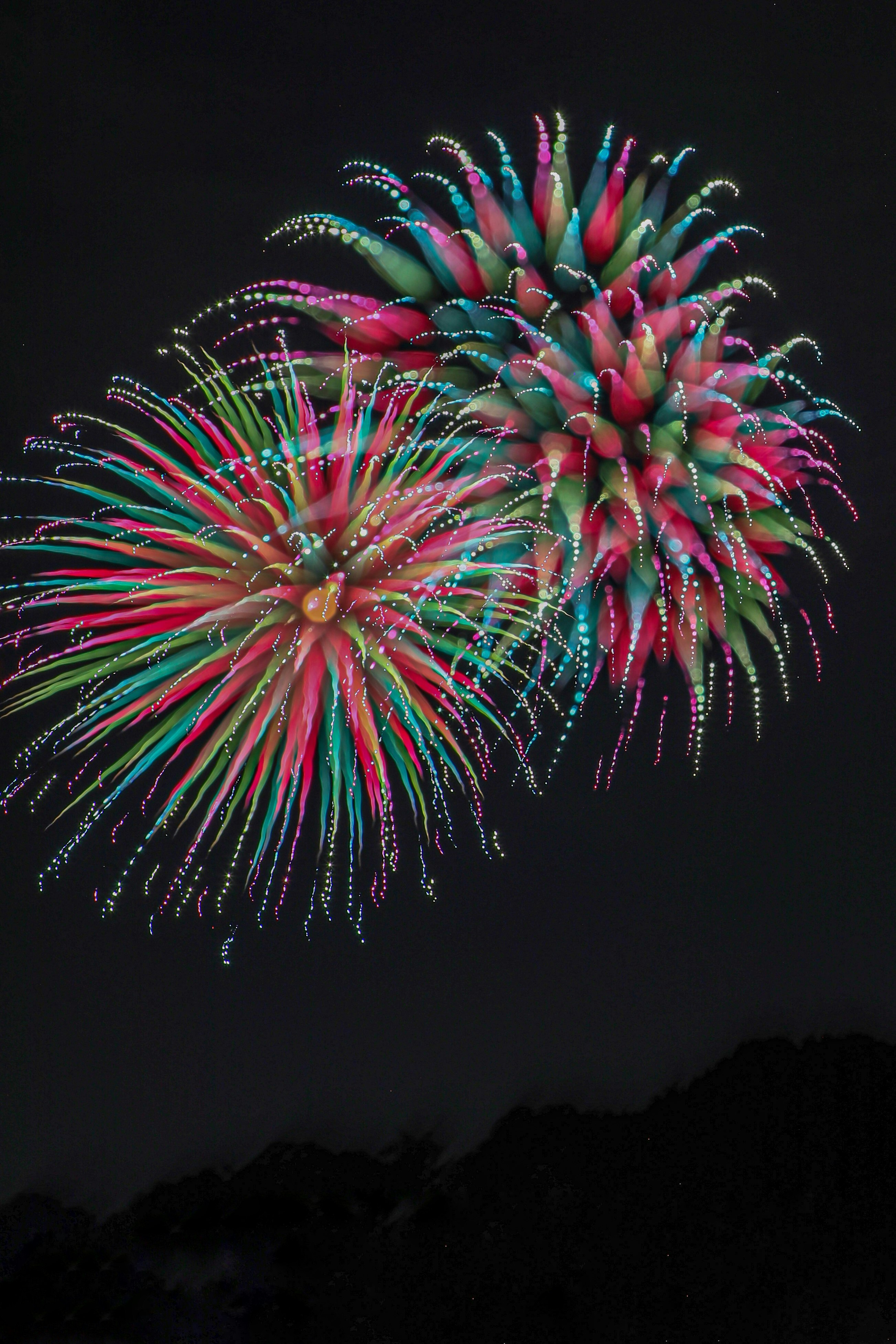 夜空に咲くカラフルな花火