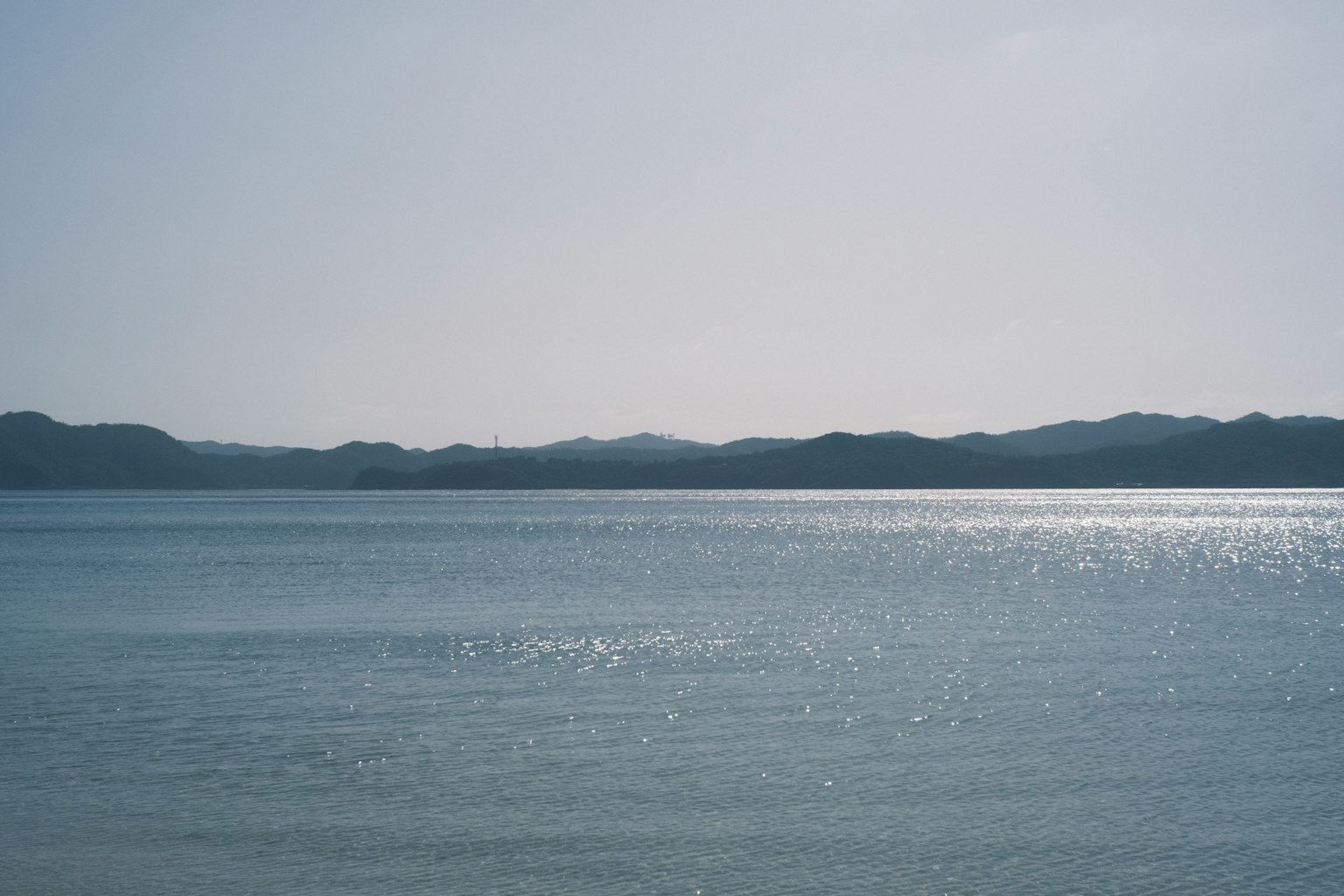 Calm sea view with distant mountains