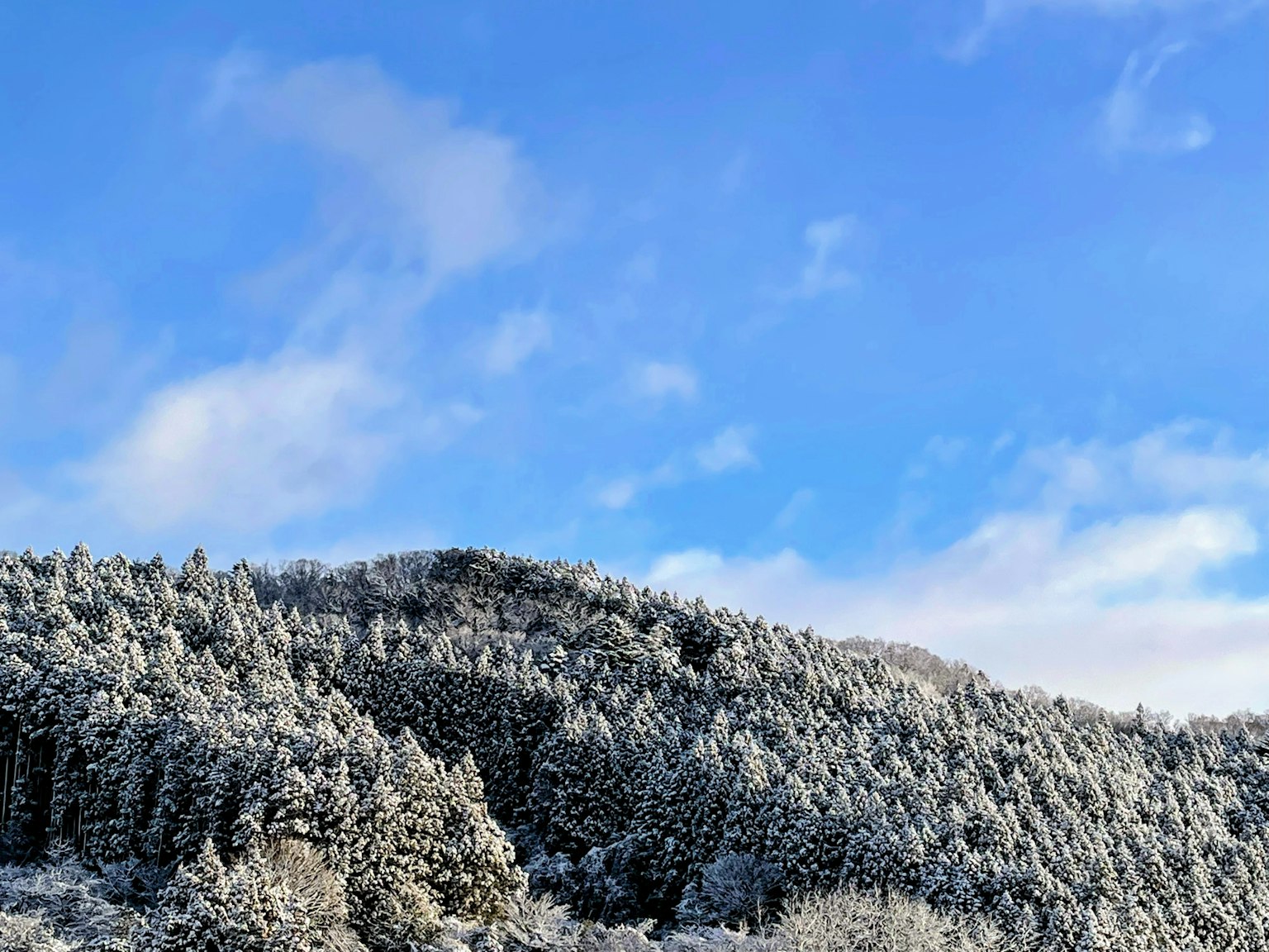 Colline innevate sotto un cielo blu chiaro