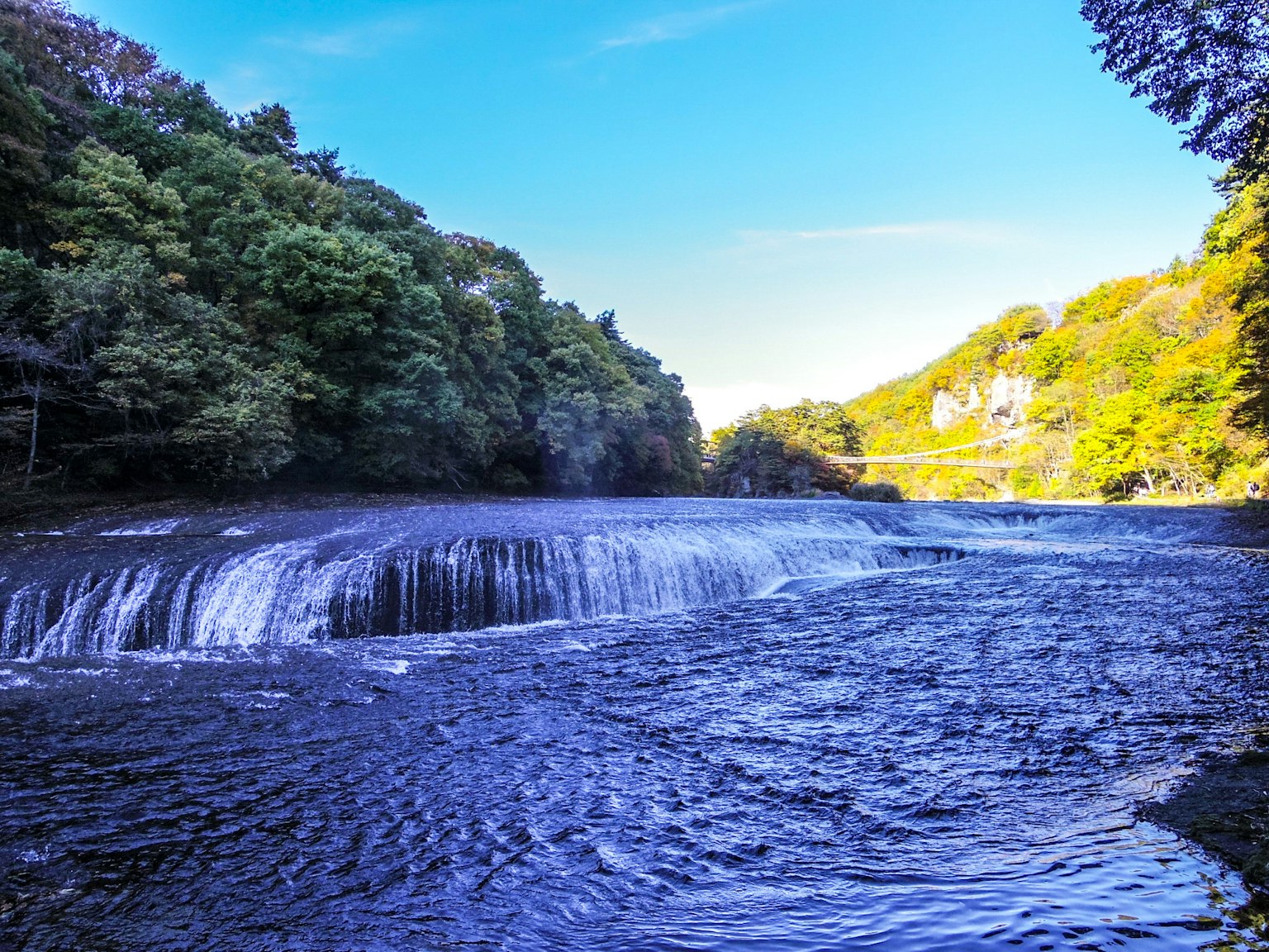 Beau paysage de rivière et de cascade sous un ciel bleu