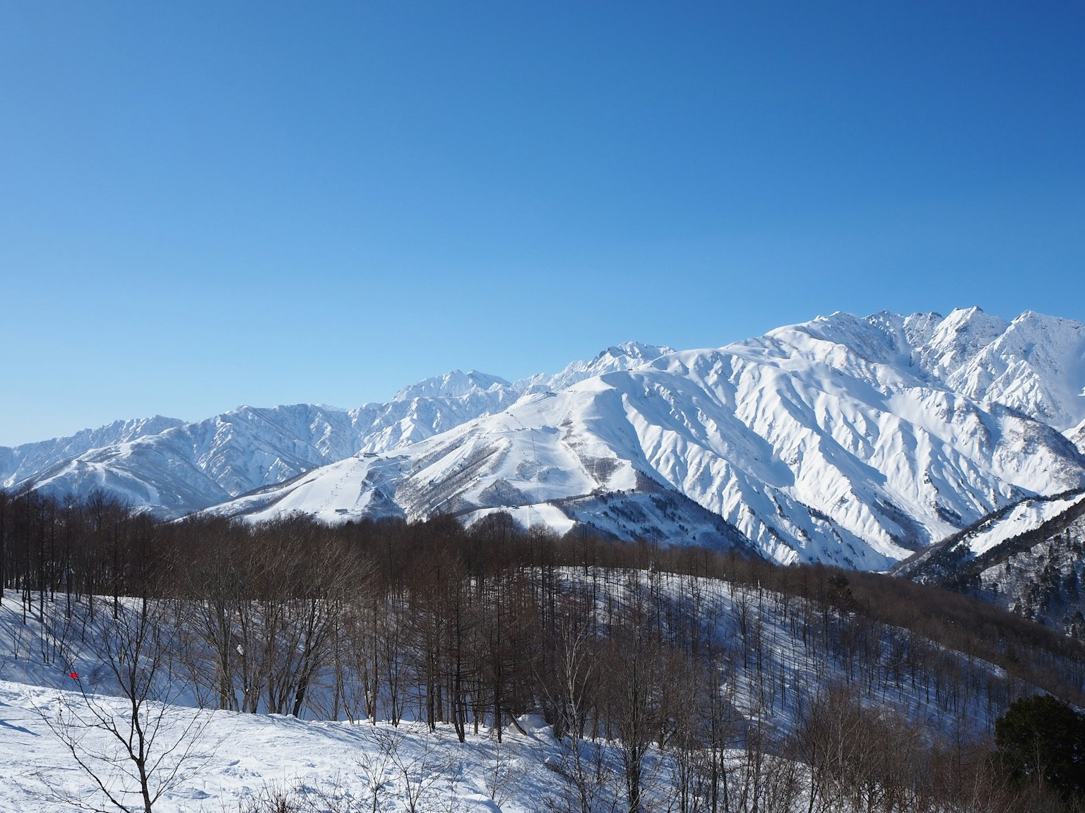 Montañas cubiertas de nieve bajo un cielo azul claro