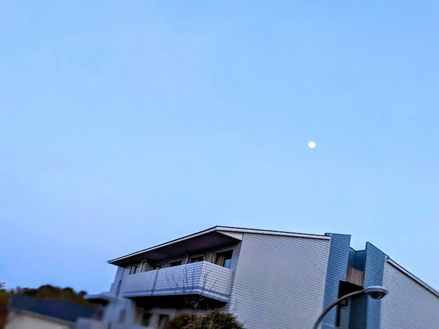 蓝天下的建筑和可见的月亮
