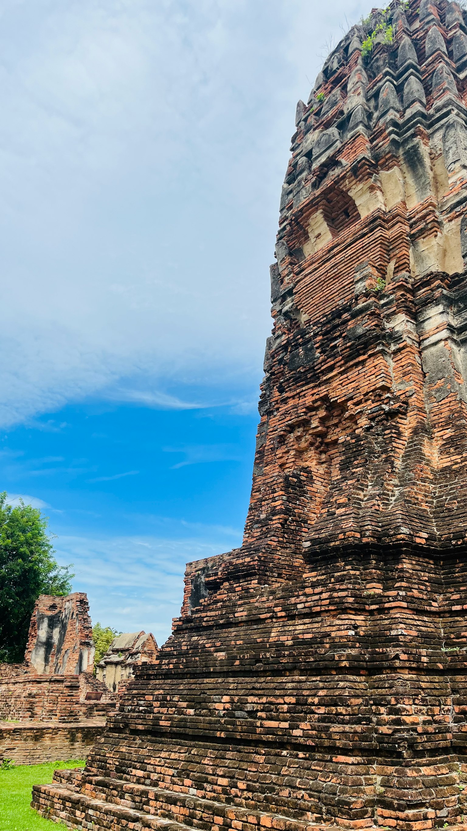 Ancient temple tower against a blue sky
