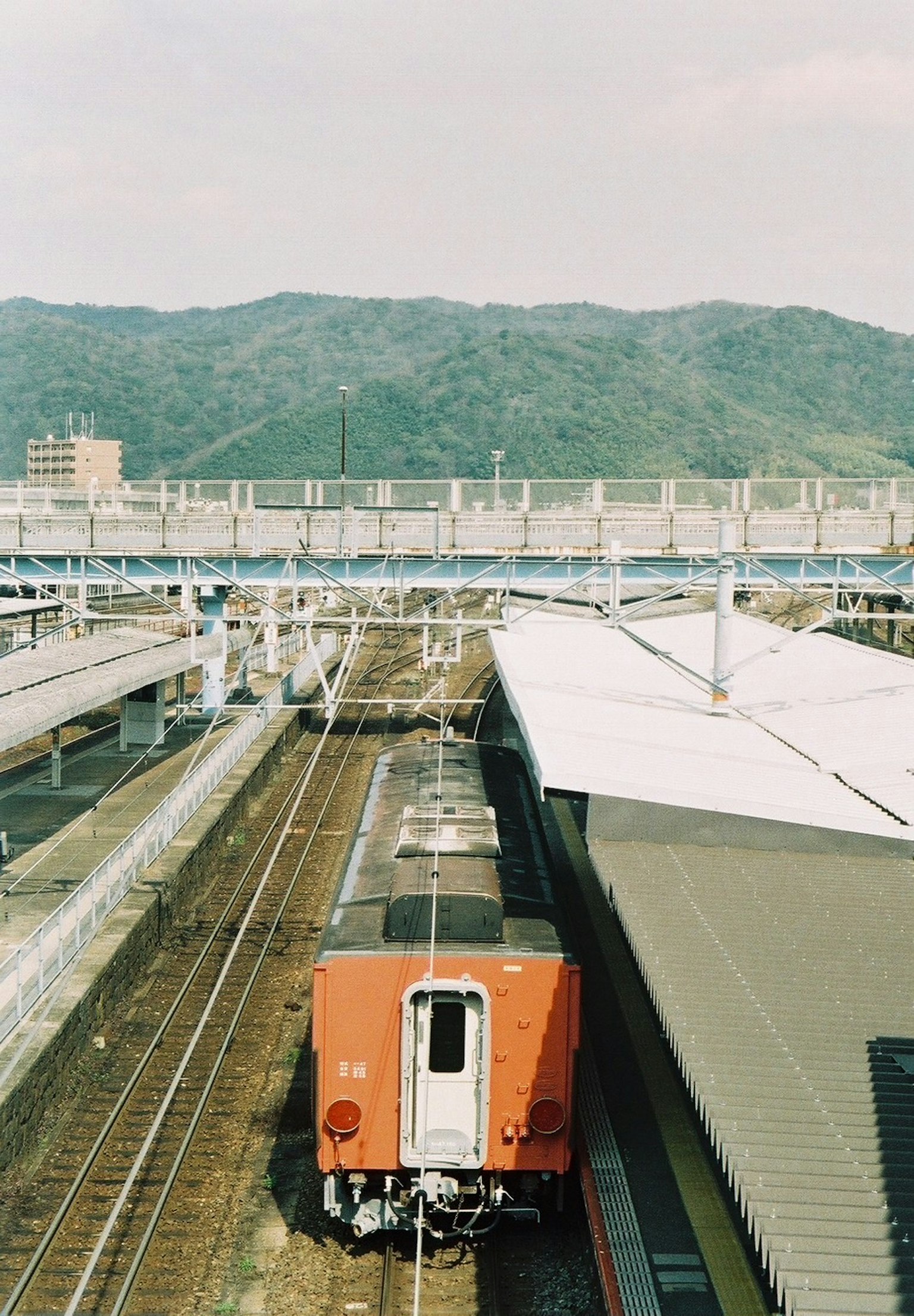 Train station view with mountains in the background