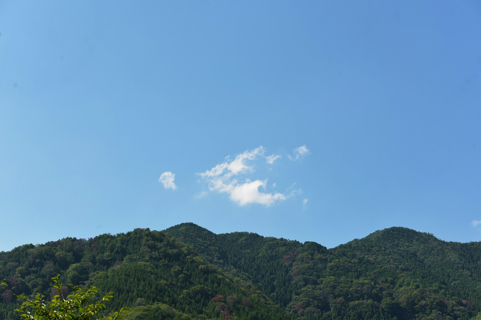 Paesaggio con cielo blu e montagne verdi