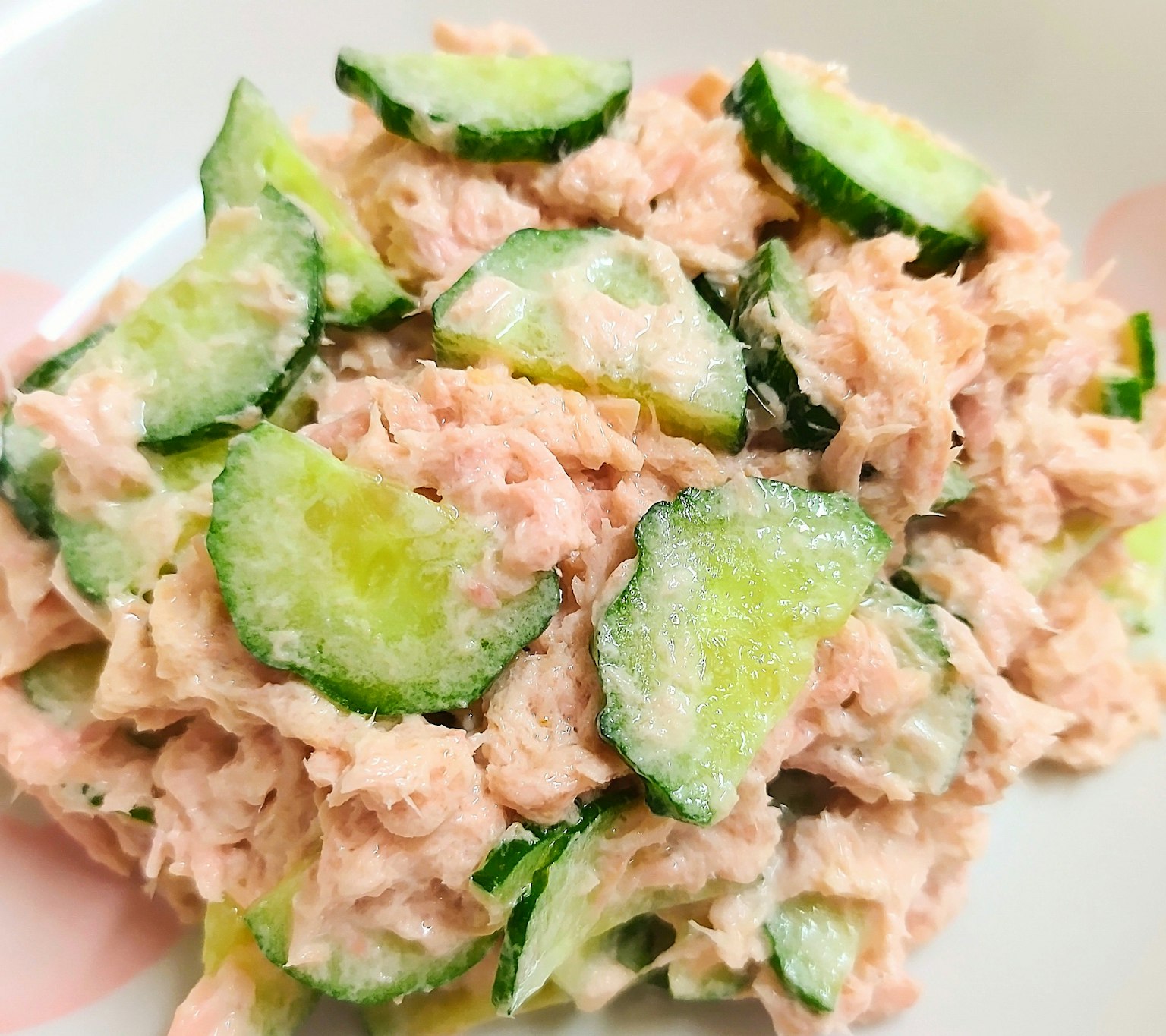 Un plato de ensalada de pepino y atún