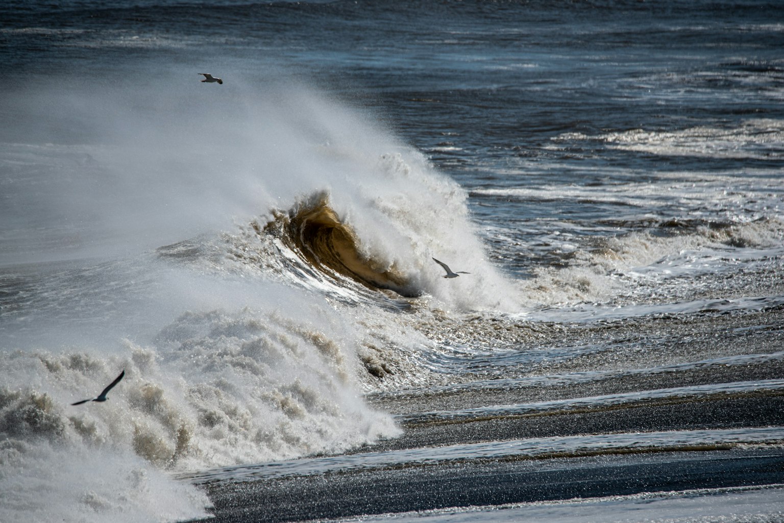 Vagues s'écrasant sur le rivage avec de l'écume blanche