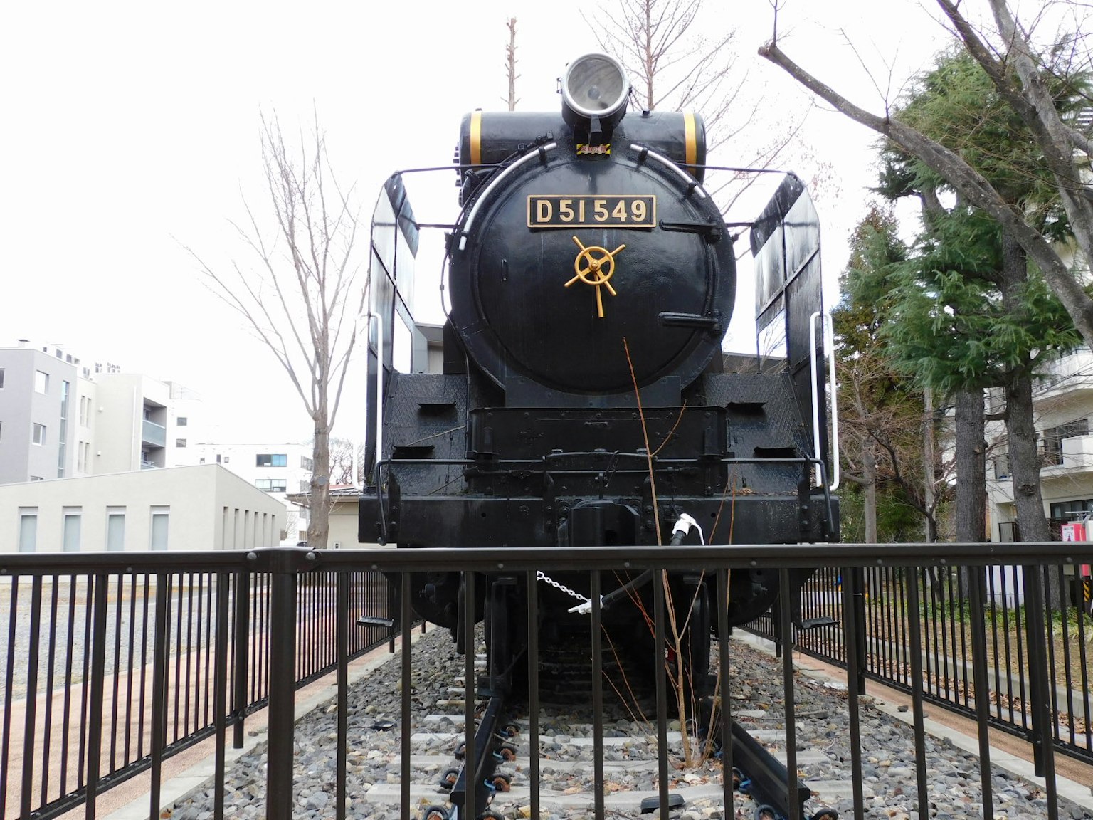 黑色蒸汽機車D5149在公園中展示